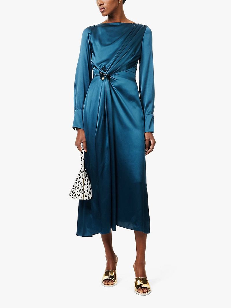 Roksanda Tie-detail long-sleeve silk midi dress outlook