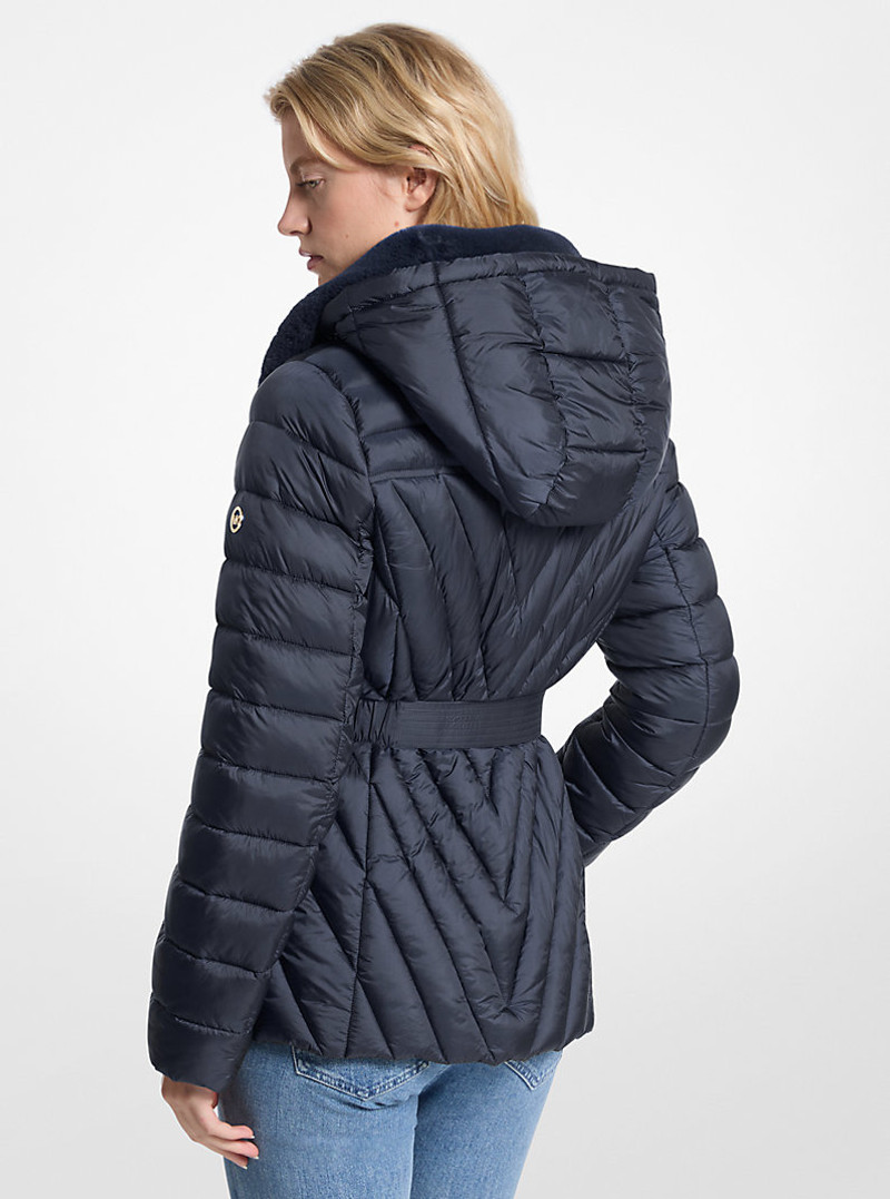 MICHAEL KORS Faux Fur Trim Packable Nylon Puffer Jacket outlook