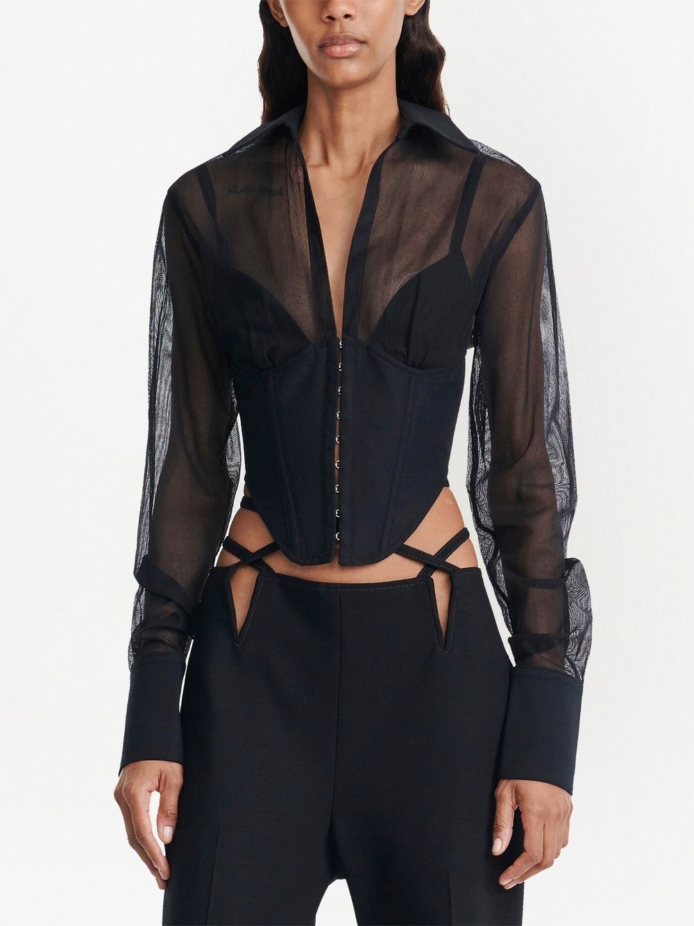 Grid sheer corset shirt - 4
