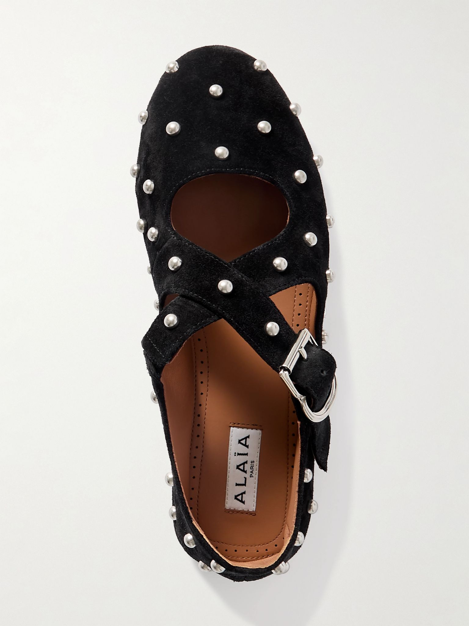 Criss Cross studded suede ballet flats Black - 5