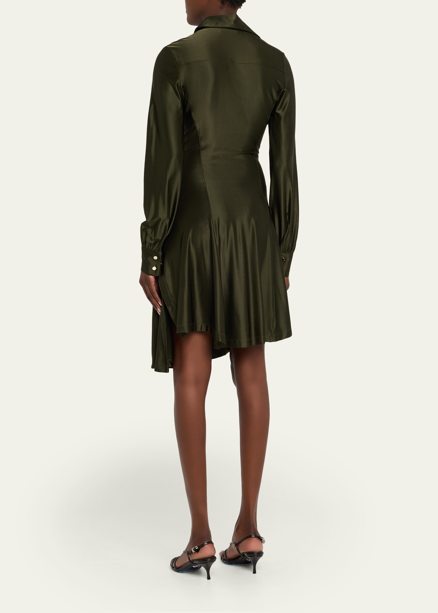 Ruched Button Long-Sleeve Mini Shirtdress - 3