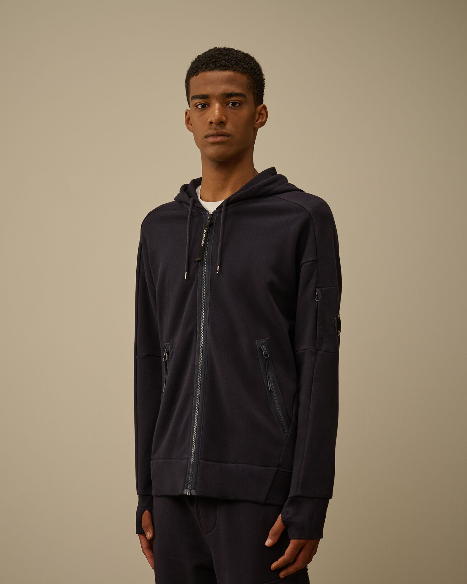 Diagonal Raised Fleece Hooded Full Zip Sweatshirt - 3