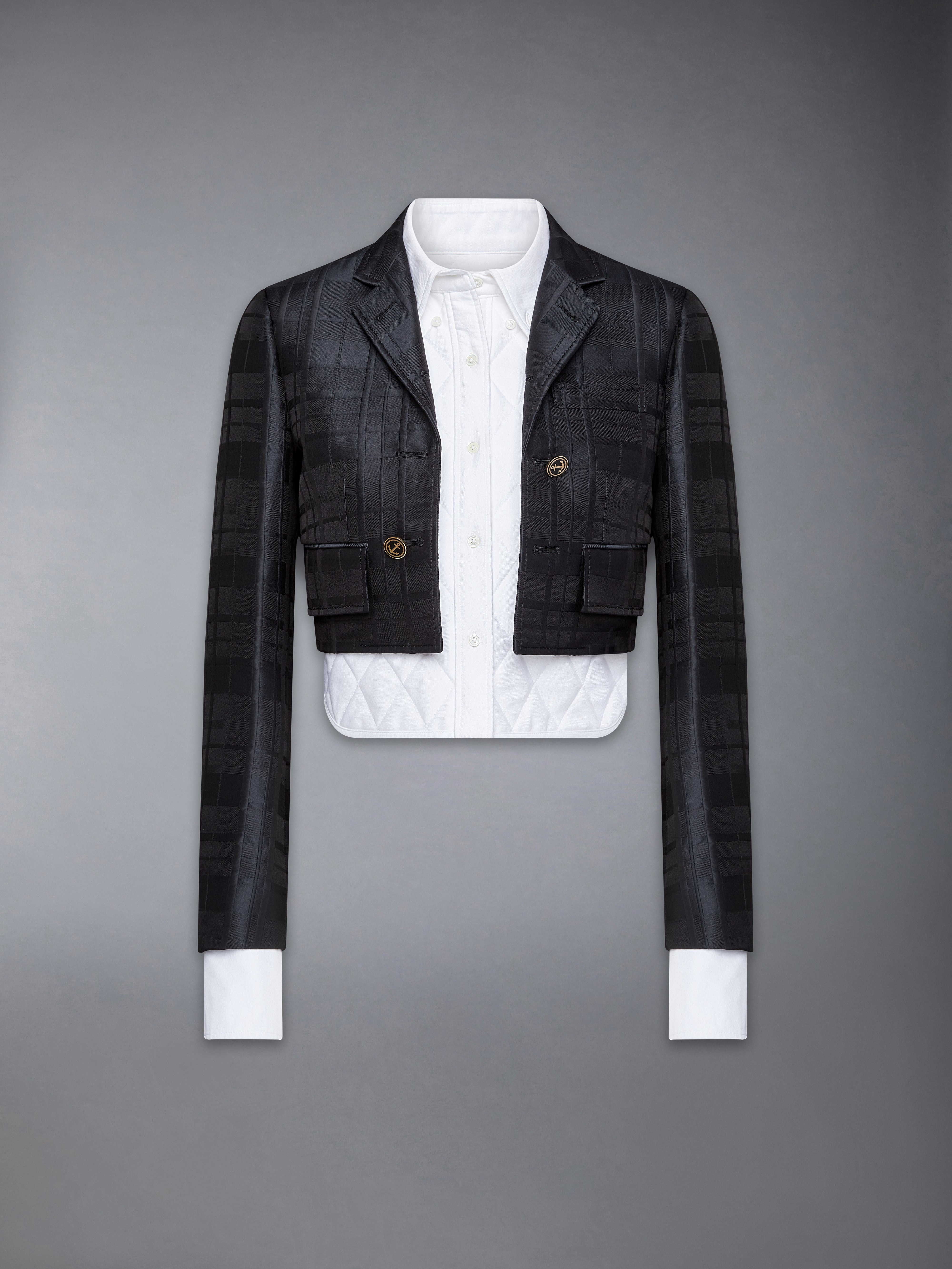 Hunting Tartan 3D Windowpane Jacquard Cropped High Break Sport Coat With Quilted Oxford Shirt - 1