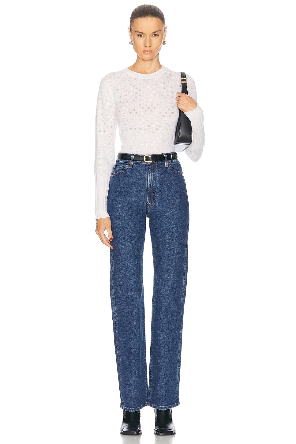Shrunken Pointelle Crew Cashmere Sweater - 4