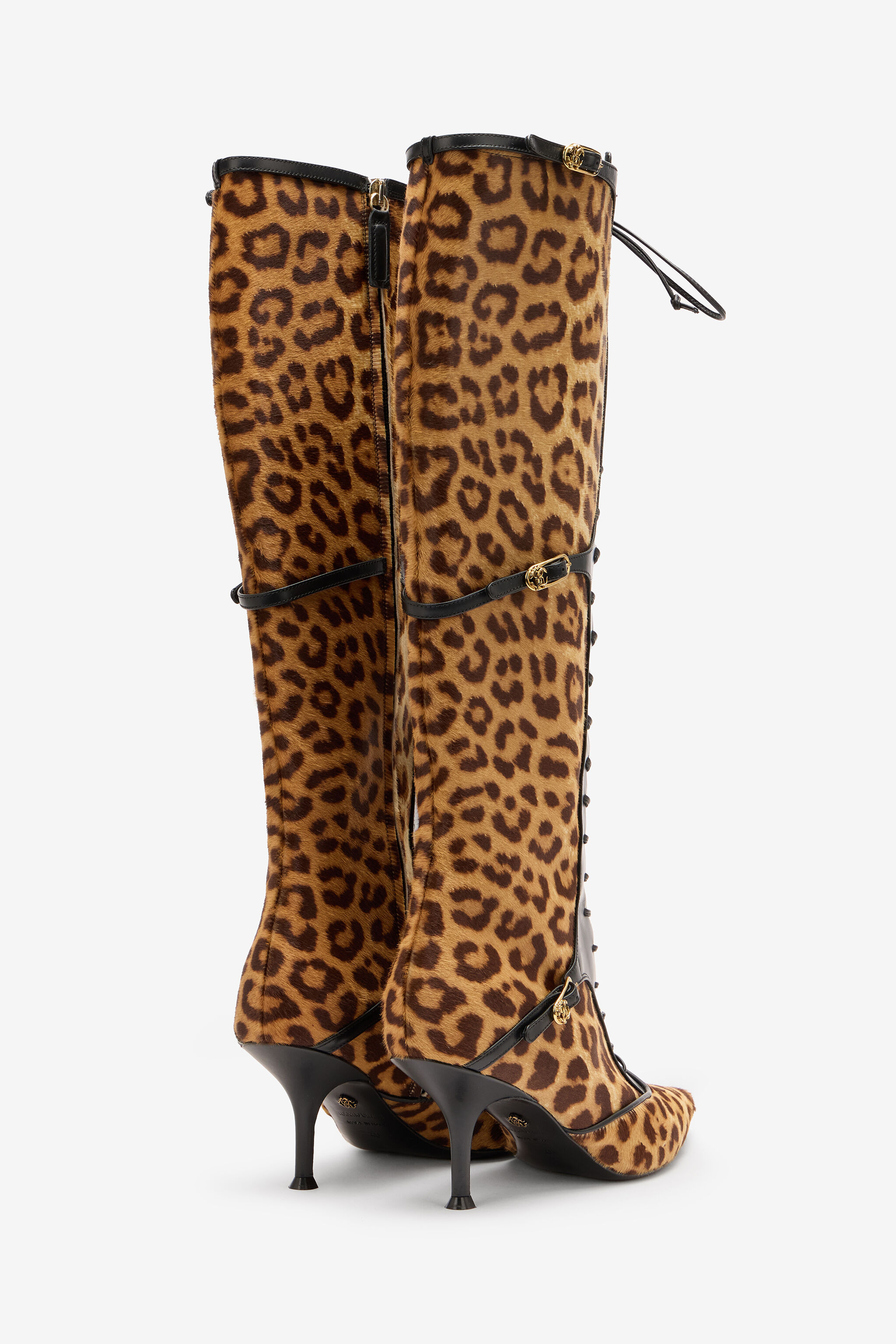 Pointed Lace-Up Boots With Leopard Skin - 3