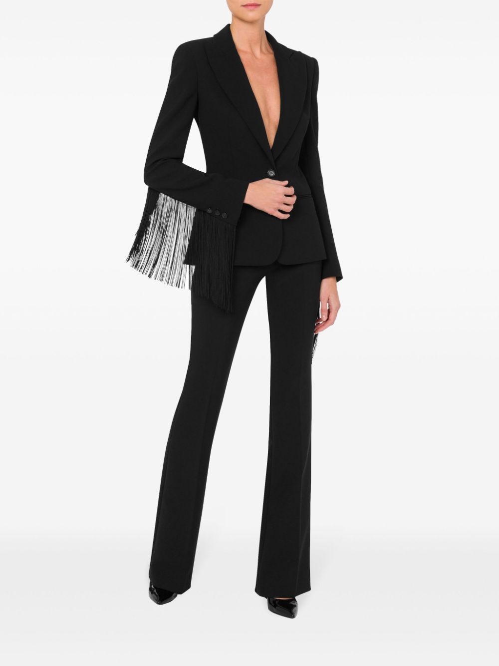 fringed single-breasted blazer - 2
