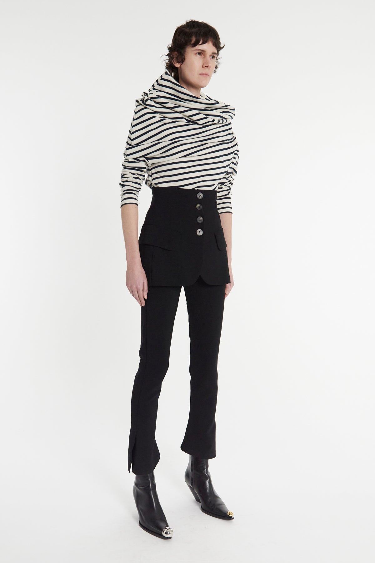 JERSEY COWL NECK DRAPED TOP STRIPE - 7