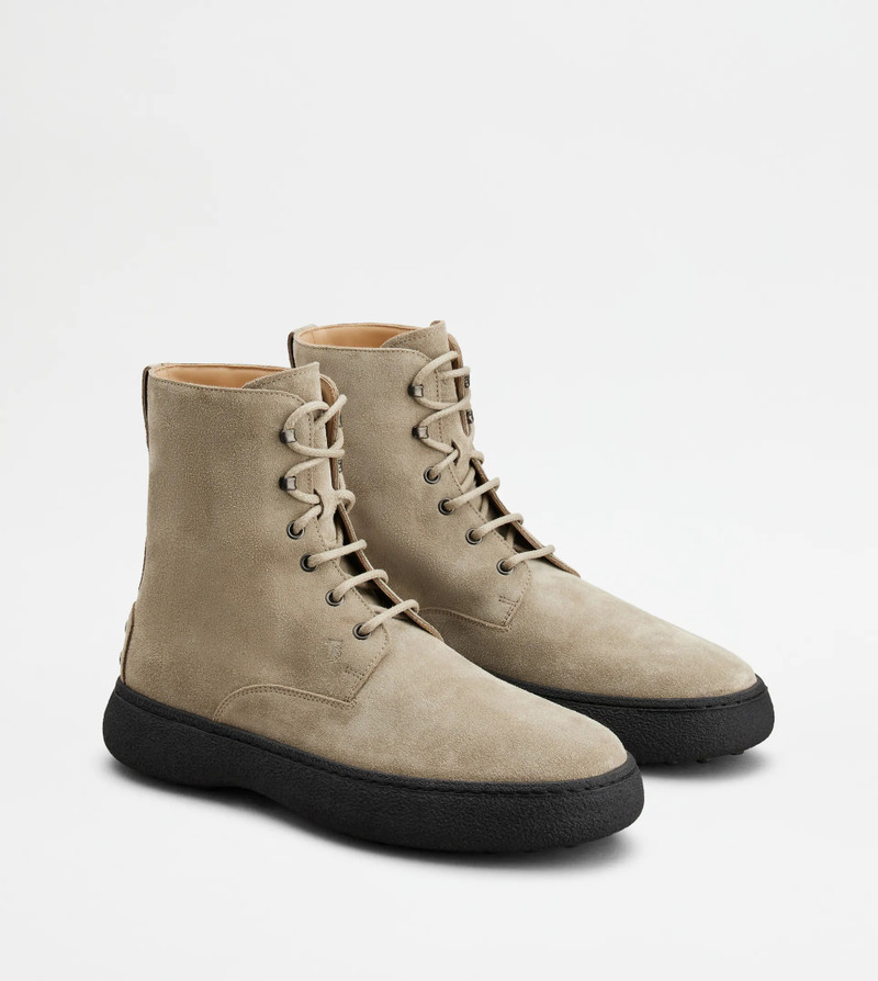 TOD'S W. G. LACE-UP ANKLE BOOTS IN SUEDE - BEIGE 4