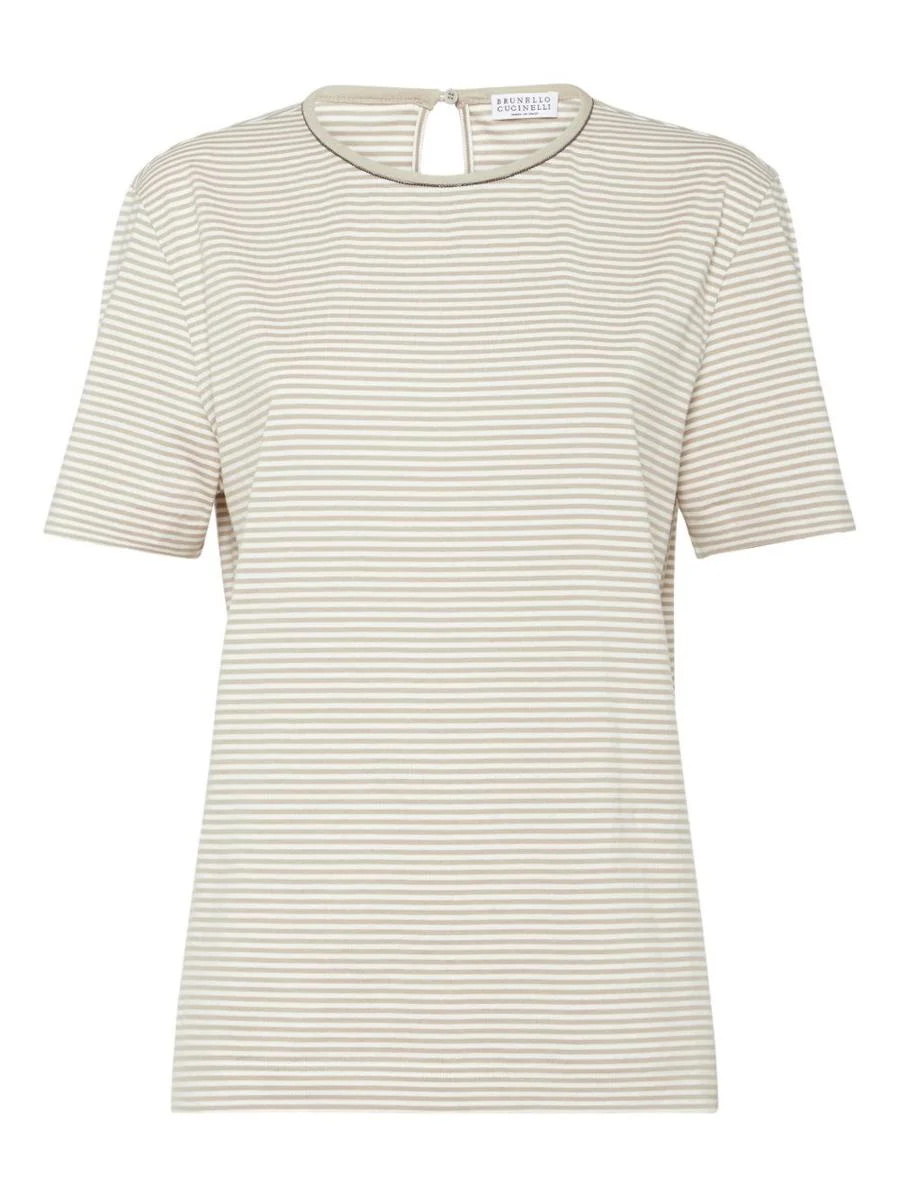 Brunello Cucinelli Cotton Jersey T-Shirt With Shiny Details - 1