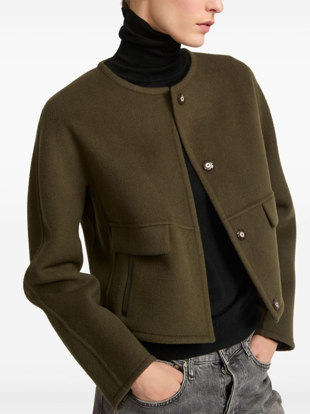 leather trim-detailing jacket - 3