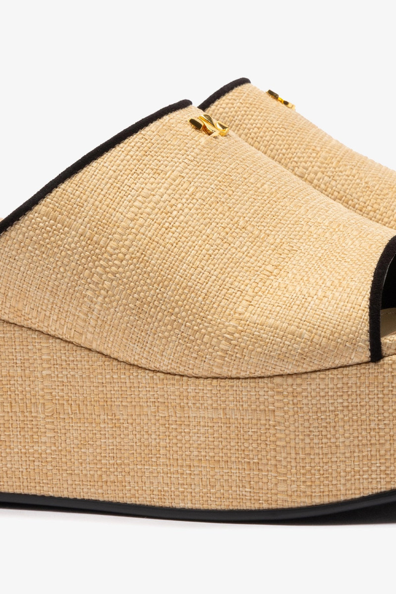 Charli Mule In Beige Raffia and Black Trimming 4