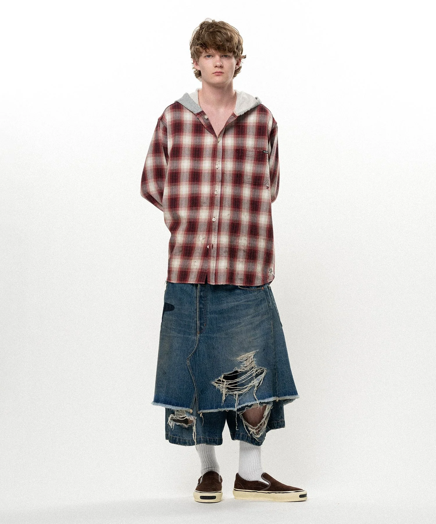 OG Check Sun-Faded Hooded Shirt - 1