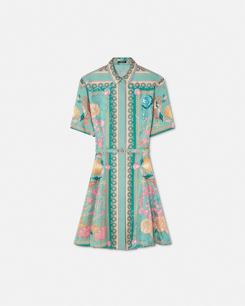 Underwater Barocco Silk Mini Shirt Dress - 1