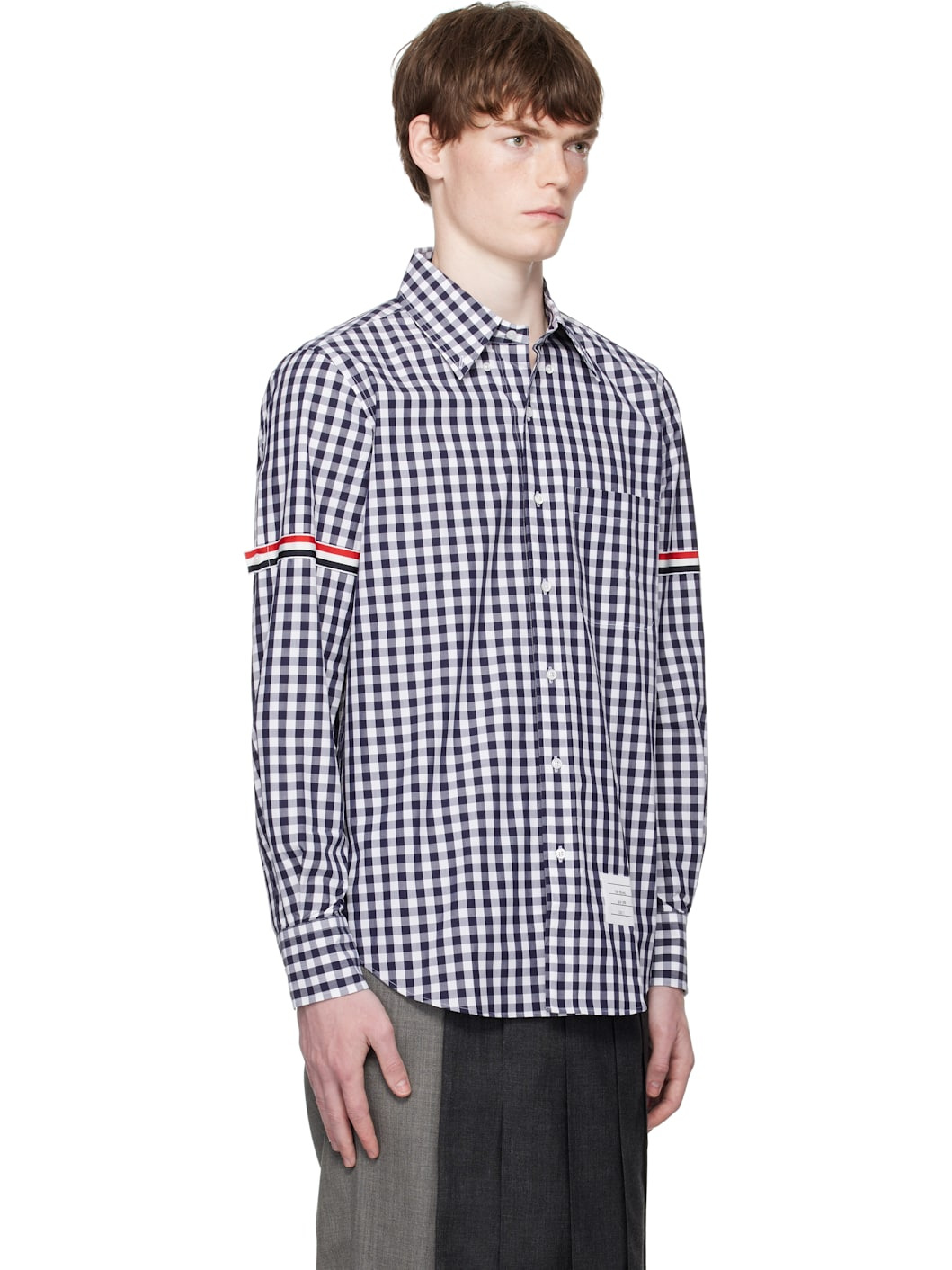 Navy & White Gingham Check Poplin Armband Shirt - 2