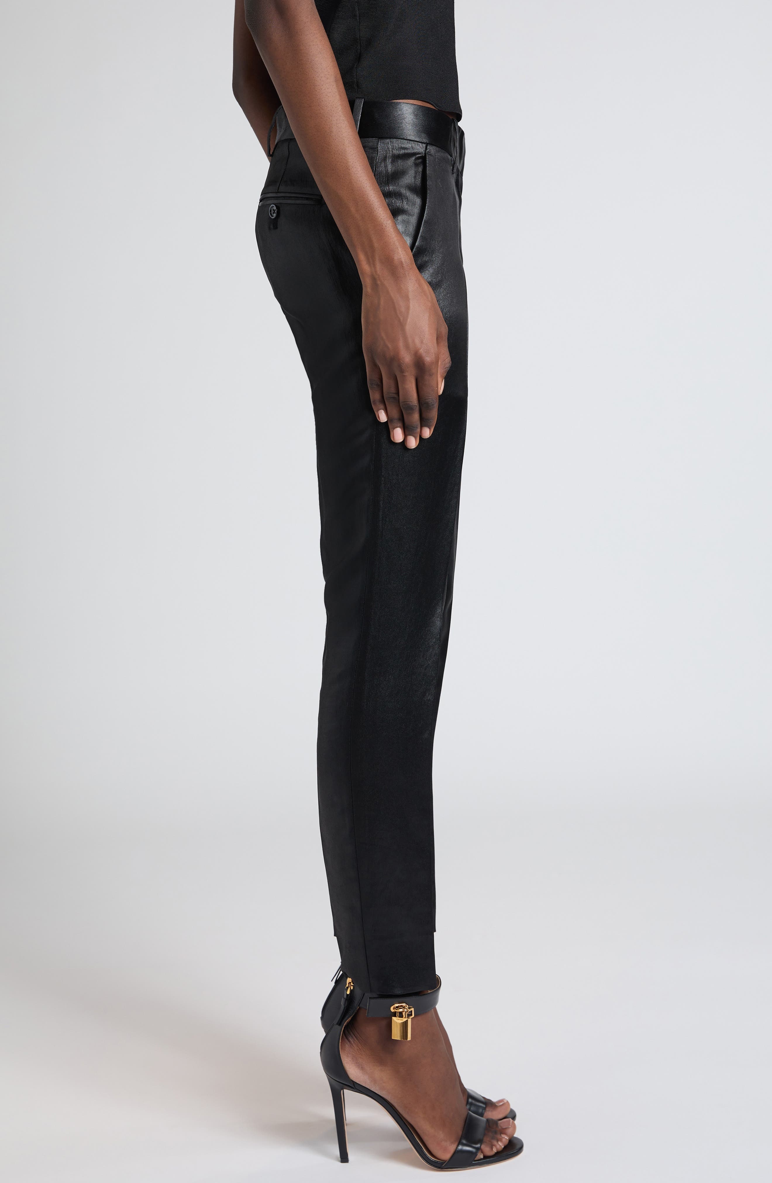 TOM FORD Tailored Liquid Satin Skinny Ankle Pants in Black at Nordstrom - 4