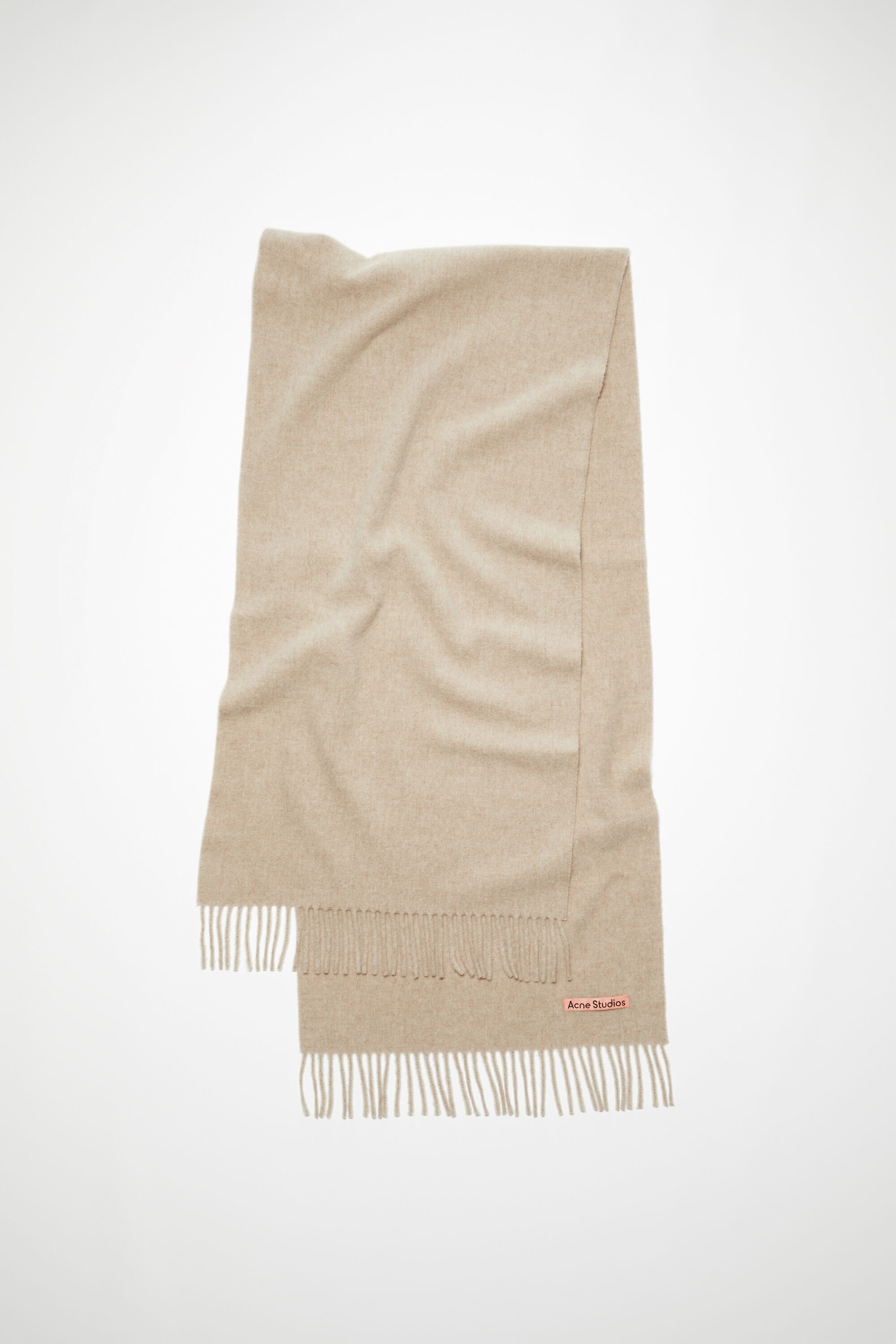 Fringe wool scarf – Narrow - Oatmeal melange - 1
