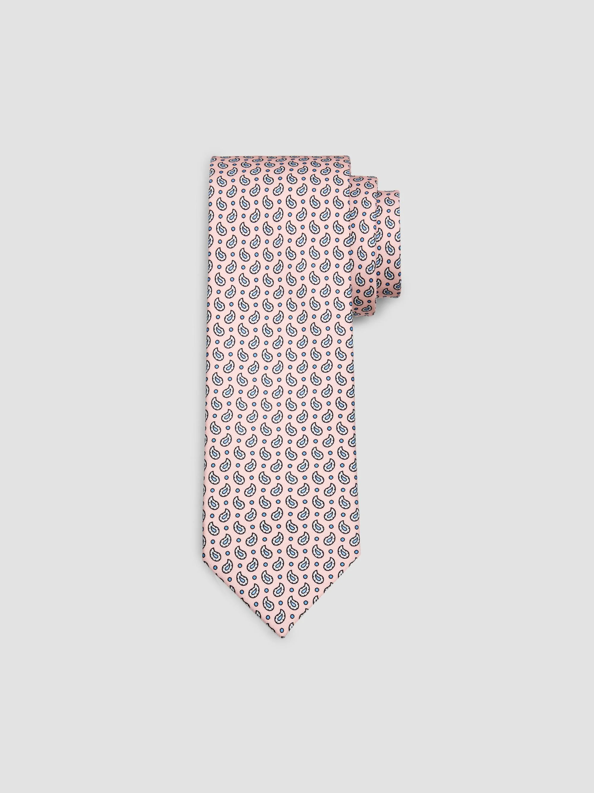 Men's Paisley Print Silk Tie - Pink Rose - 1