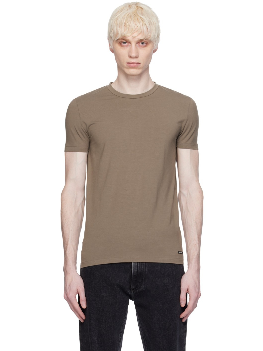 Taupe Round Neck T-Shirt - 1