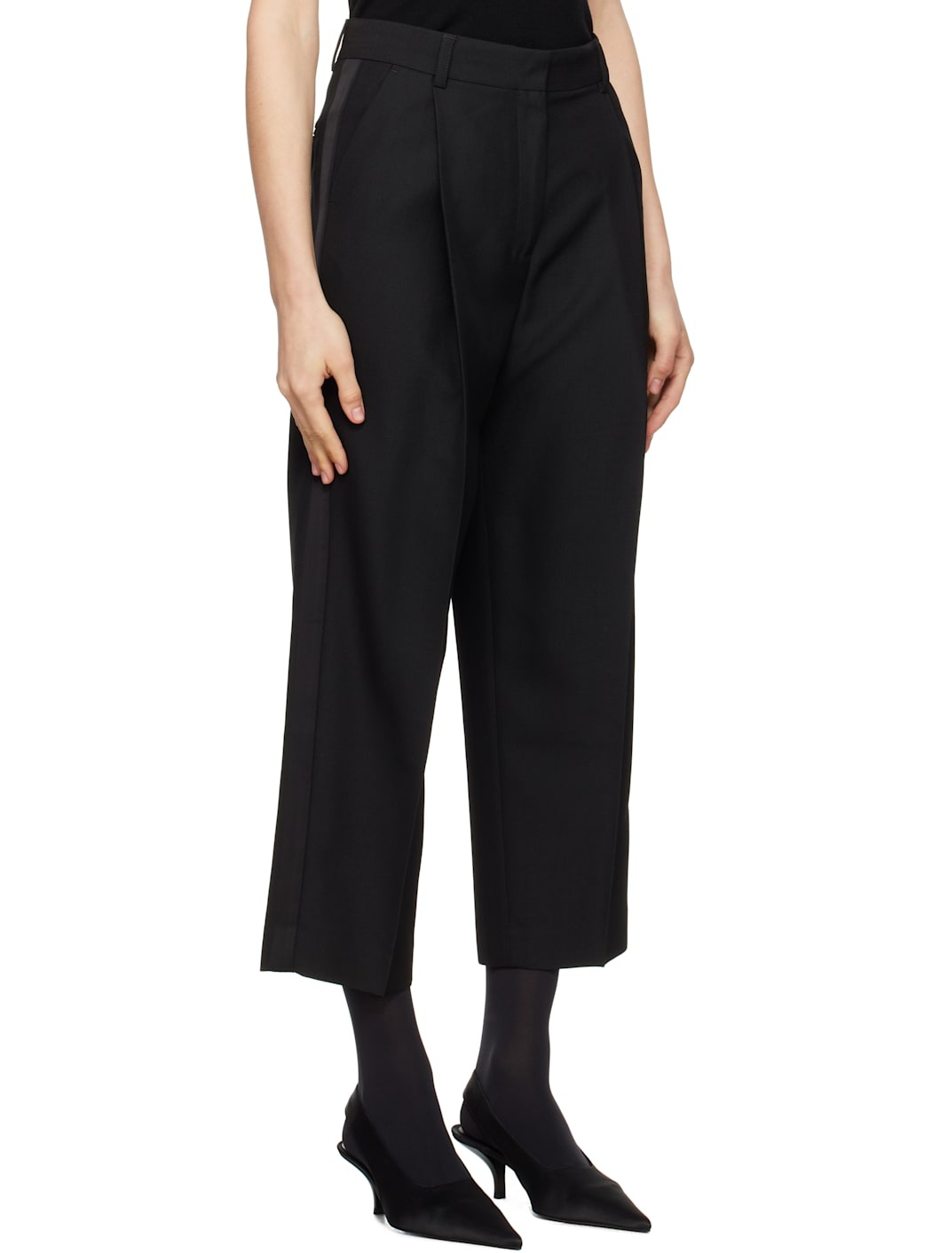 Black Pleated Straight Trousers - 2
