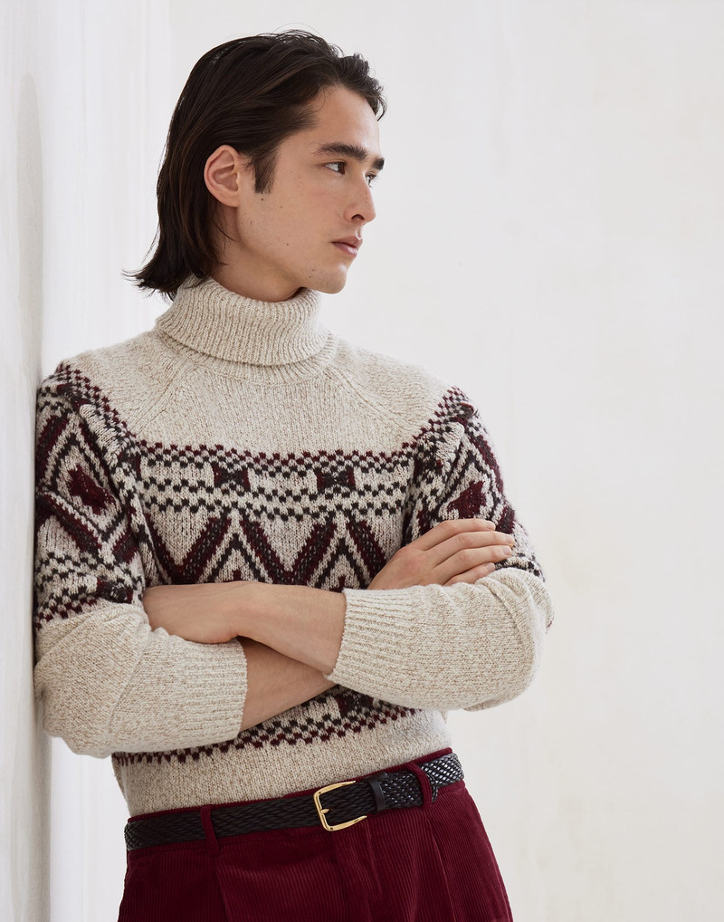 Geometric jacquard turtleneck sweater in mouliné virgin wool, silk and cashmere 4