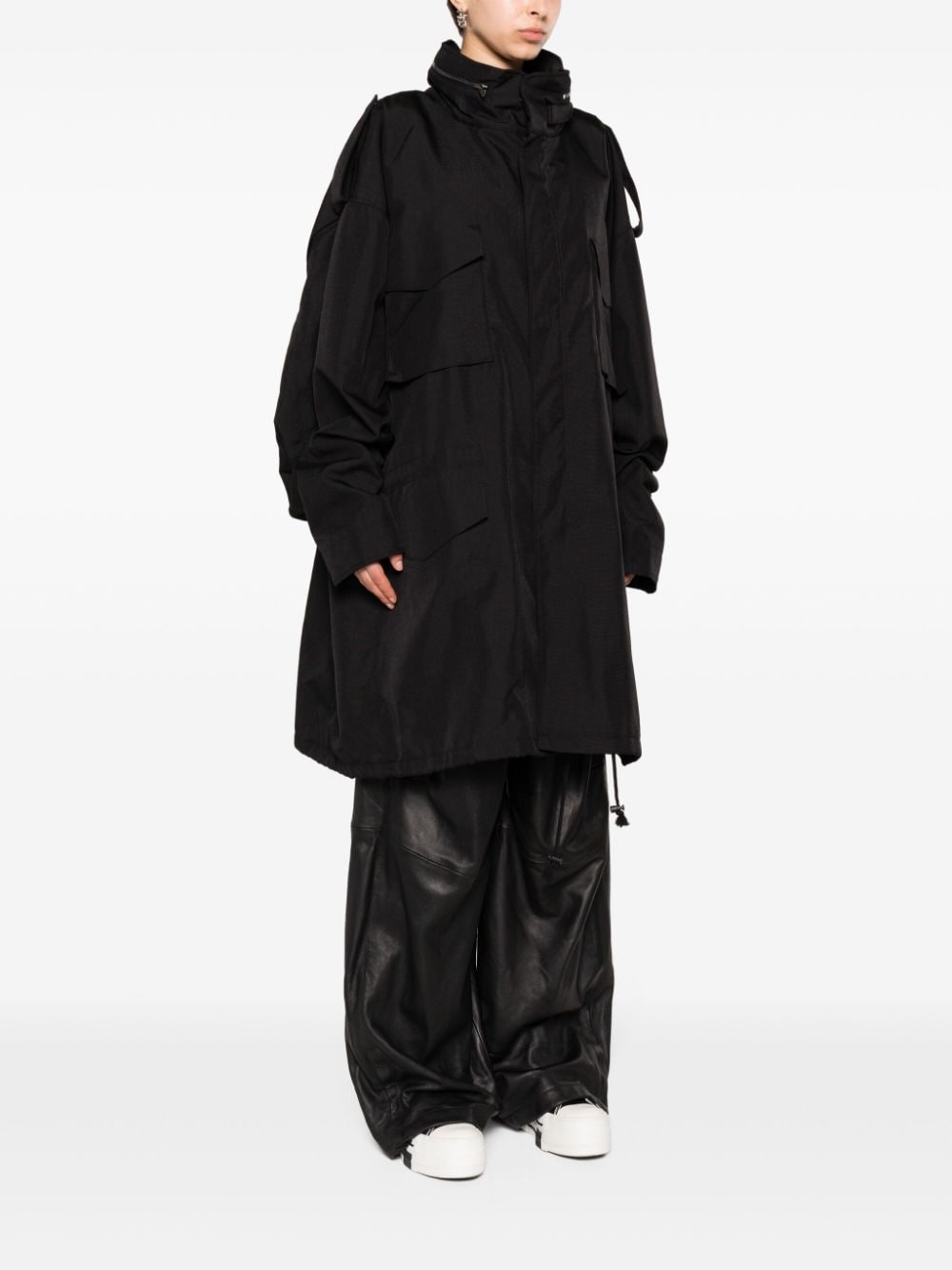 concealed-hood cotton parka coat - 3