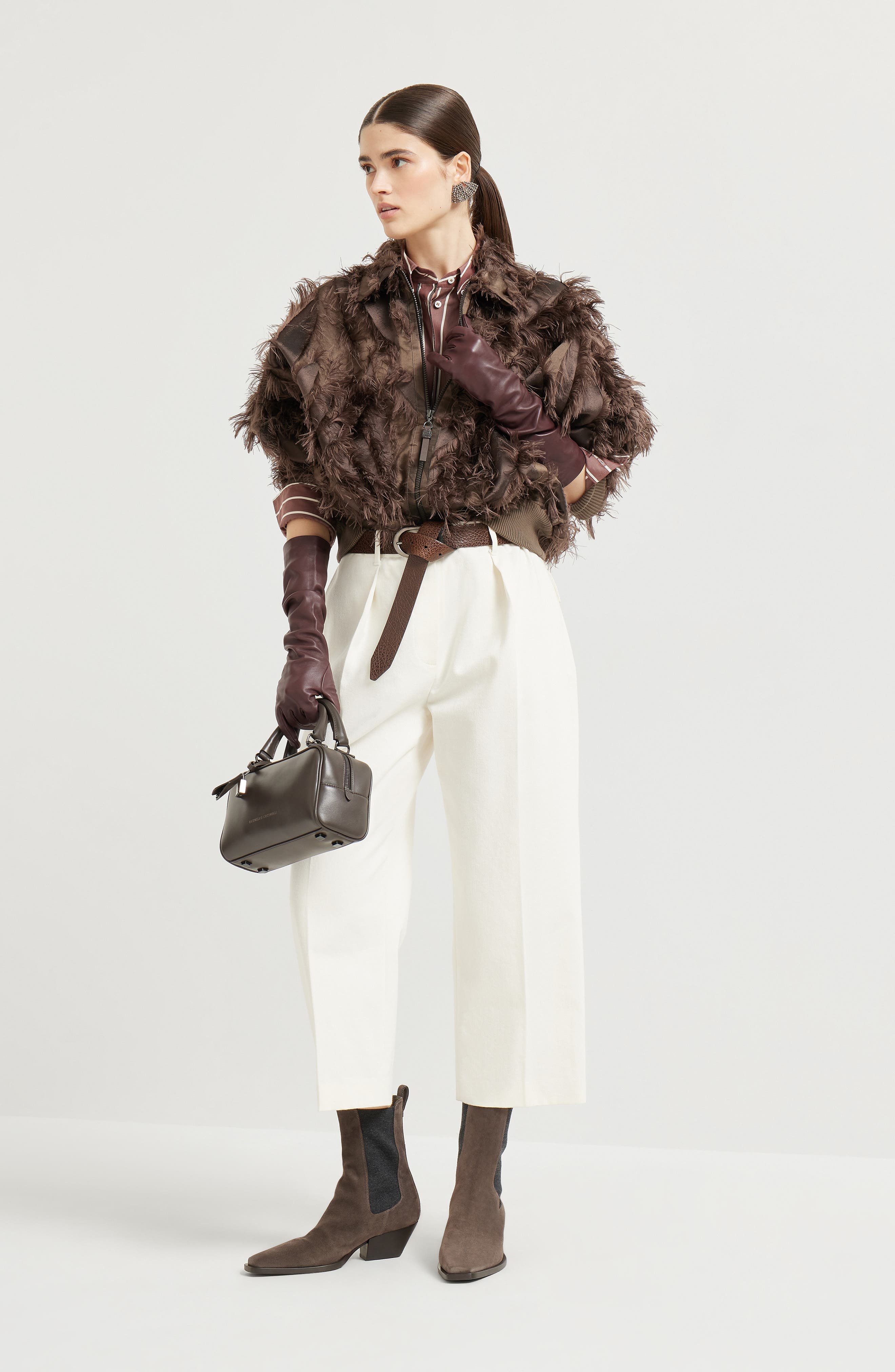 Brunello Cucinelli Dracaena fil coupé bomber jacket in Brown at Nordstrom - 6
