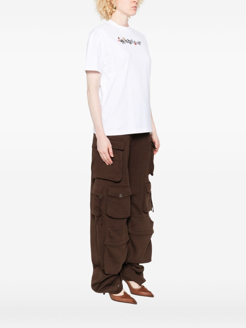 Off-White Women Bookish Flowers Cotton T-Shirt - 3