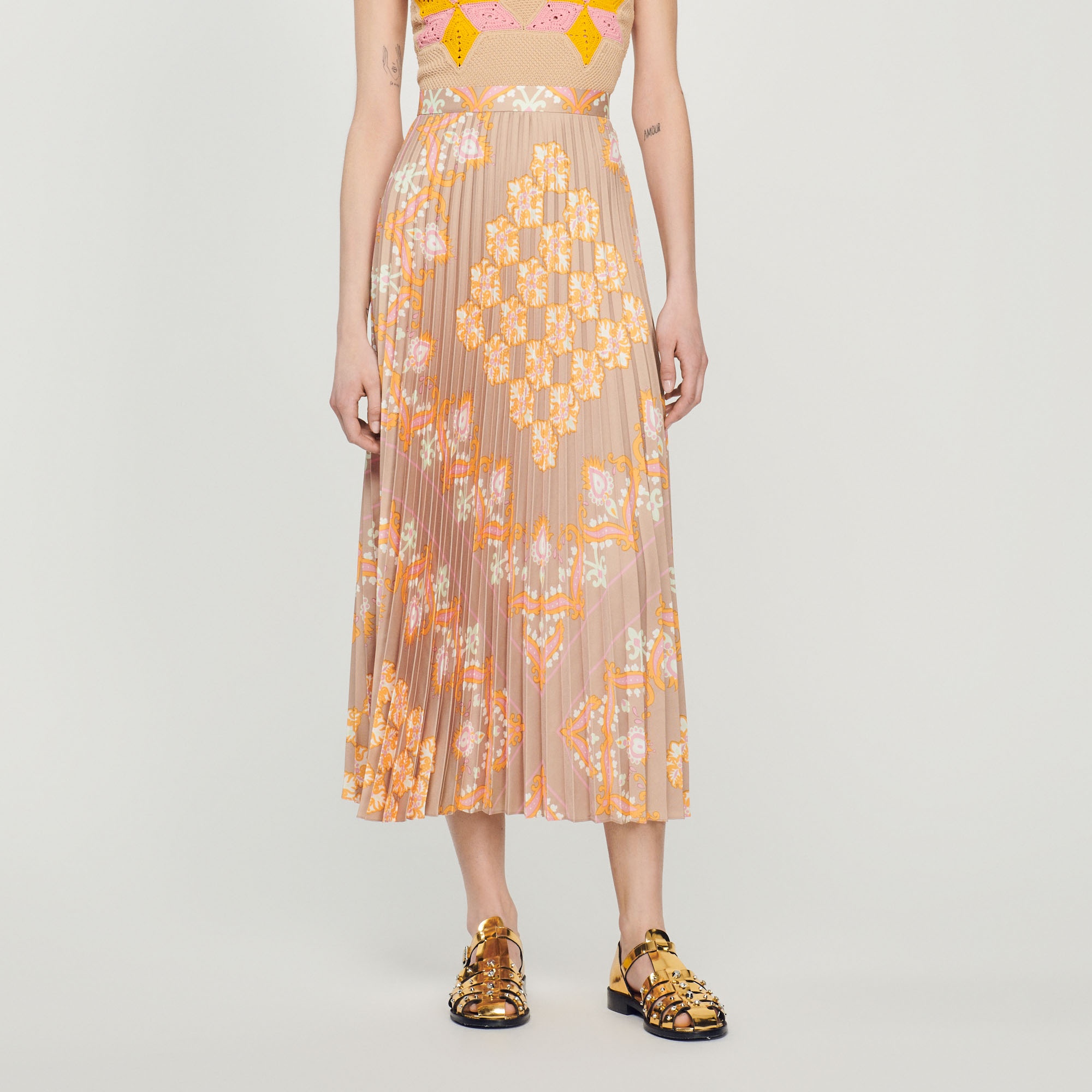Long printed skirt with pleats - 5