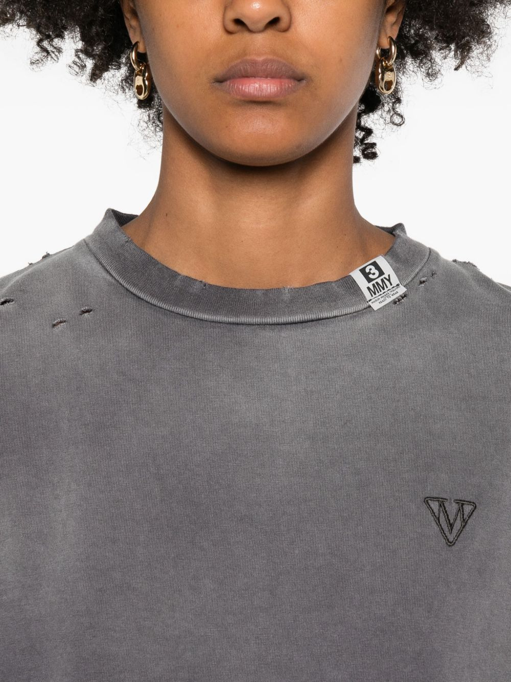 distressed logo-embroidered T-shirt - 5