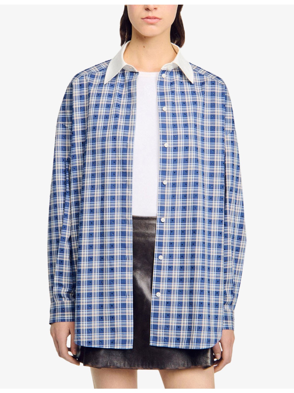 Checked Rhinestone-Embellished Cotton Shirt - 3