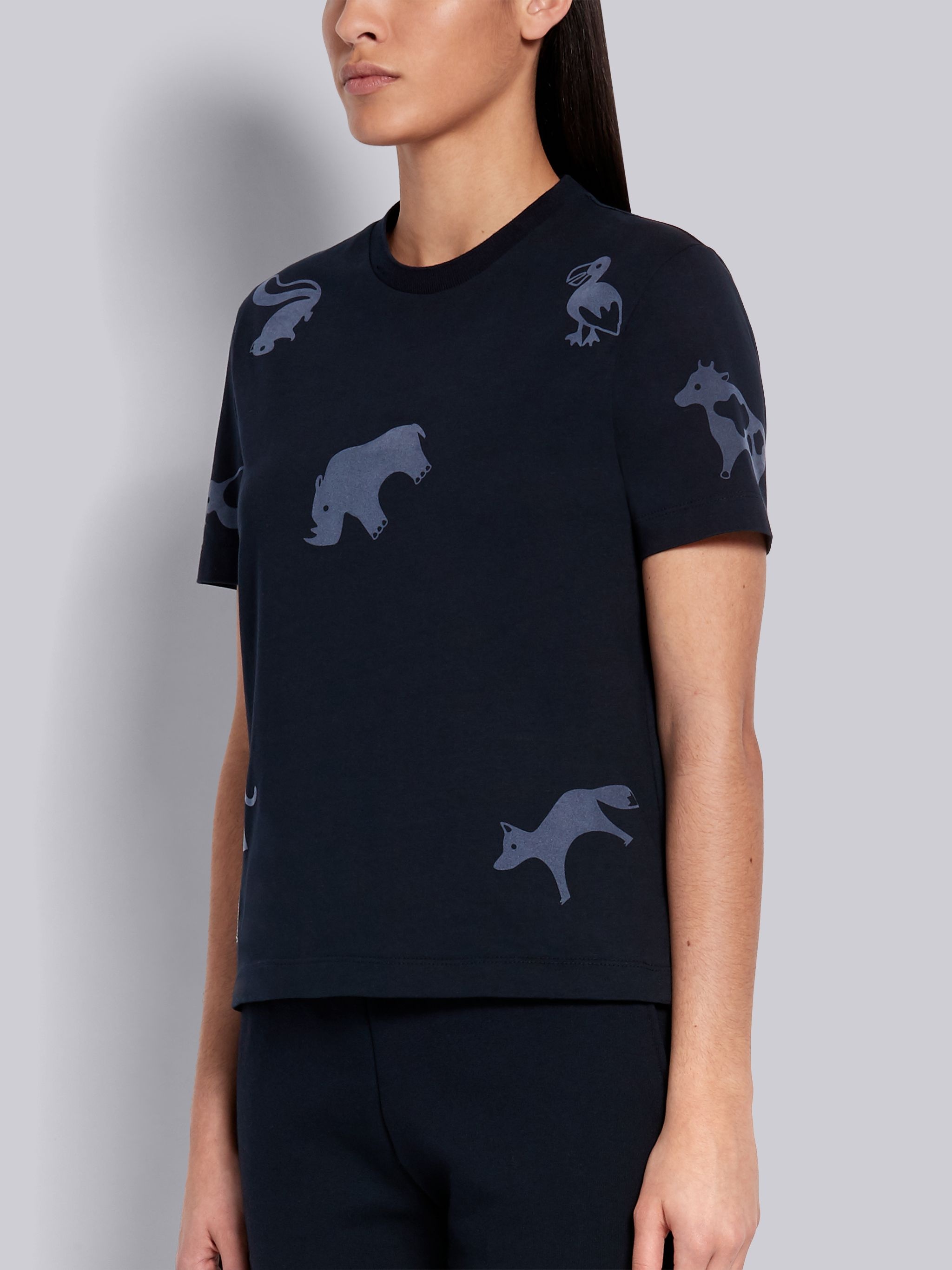 Navy Cotton Jersey Tonal Multi-animal Icon Print Short Sleeve Tee - 2