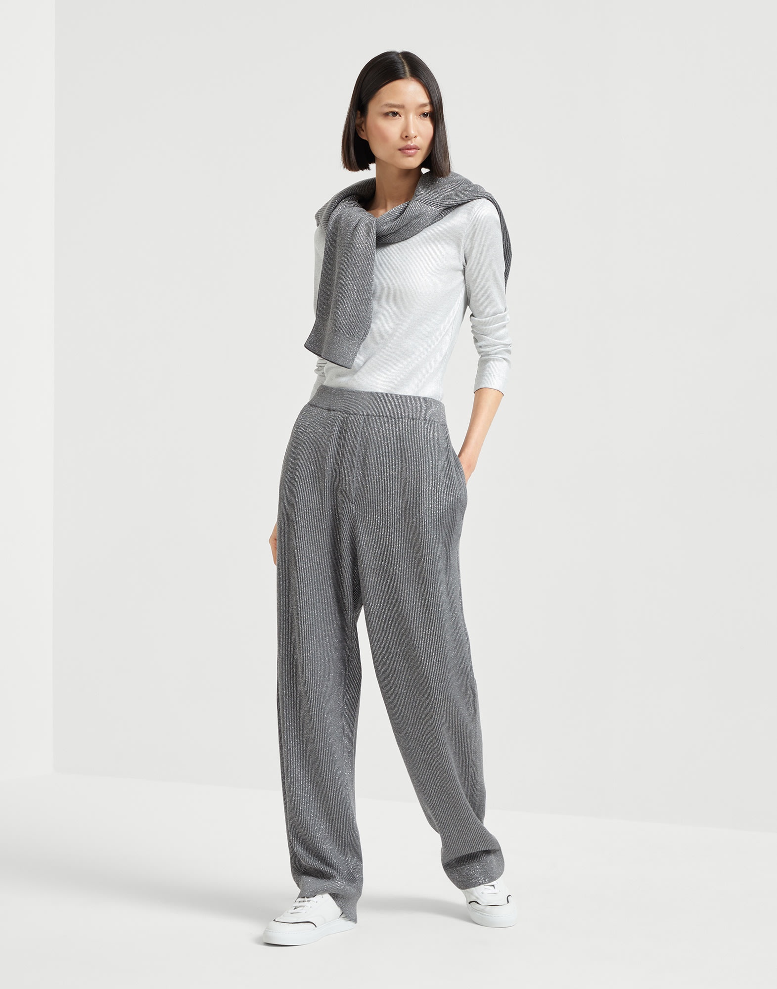 Sparkling stretch cotton ribbed jersey long sleeve  T-shirt with shiny tab - 5