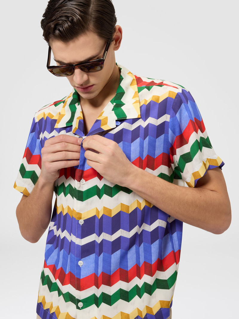 Bowling shirt in viscose with 3D zigzag print 4