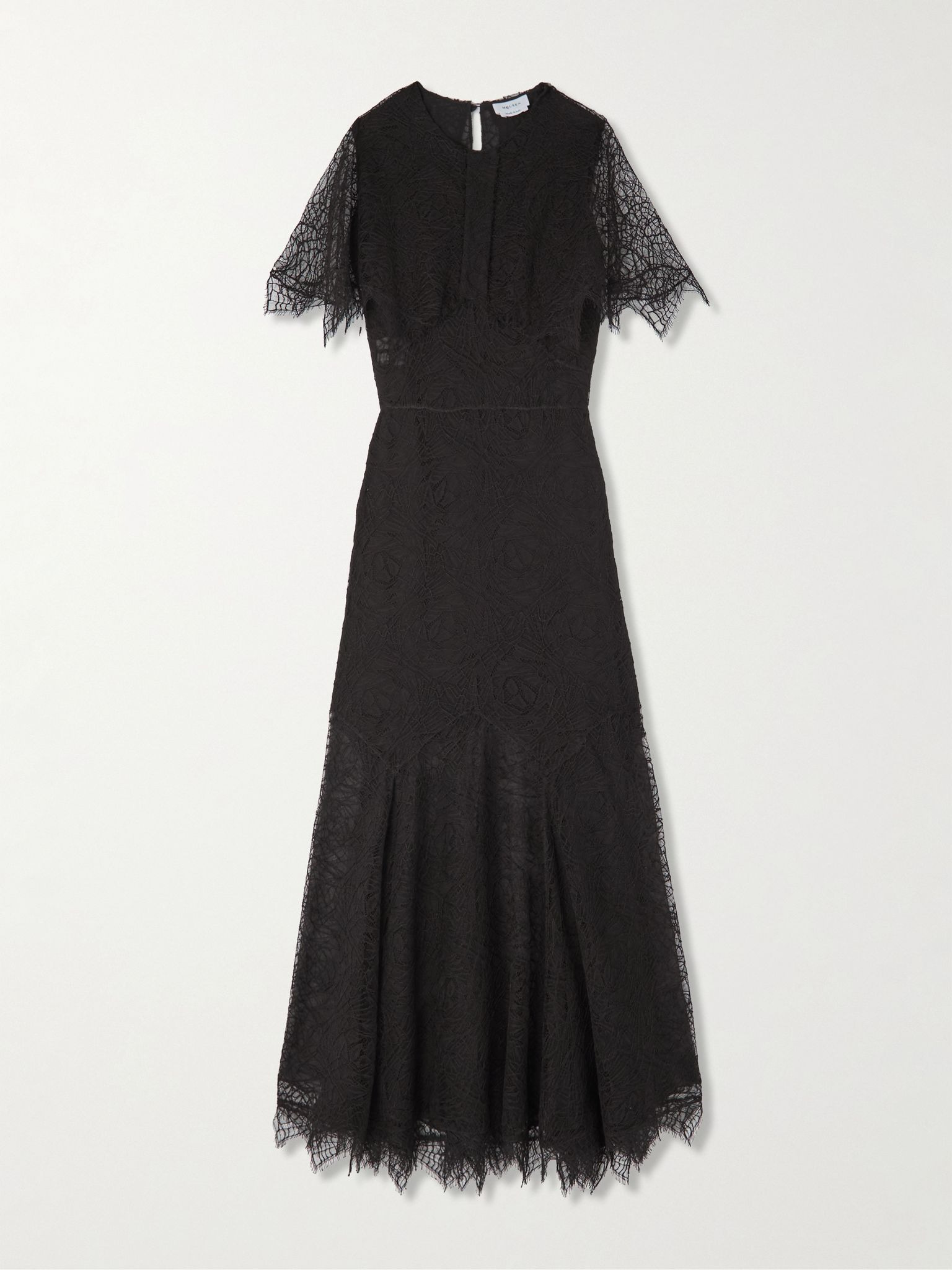 Cape-effect lace midi dress Black - 1