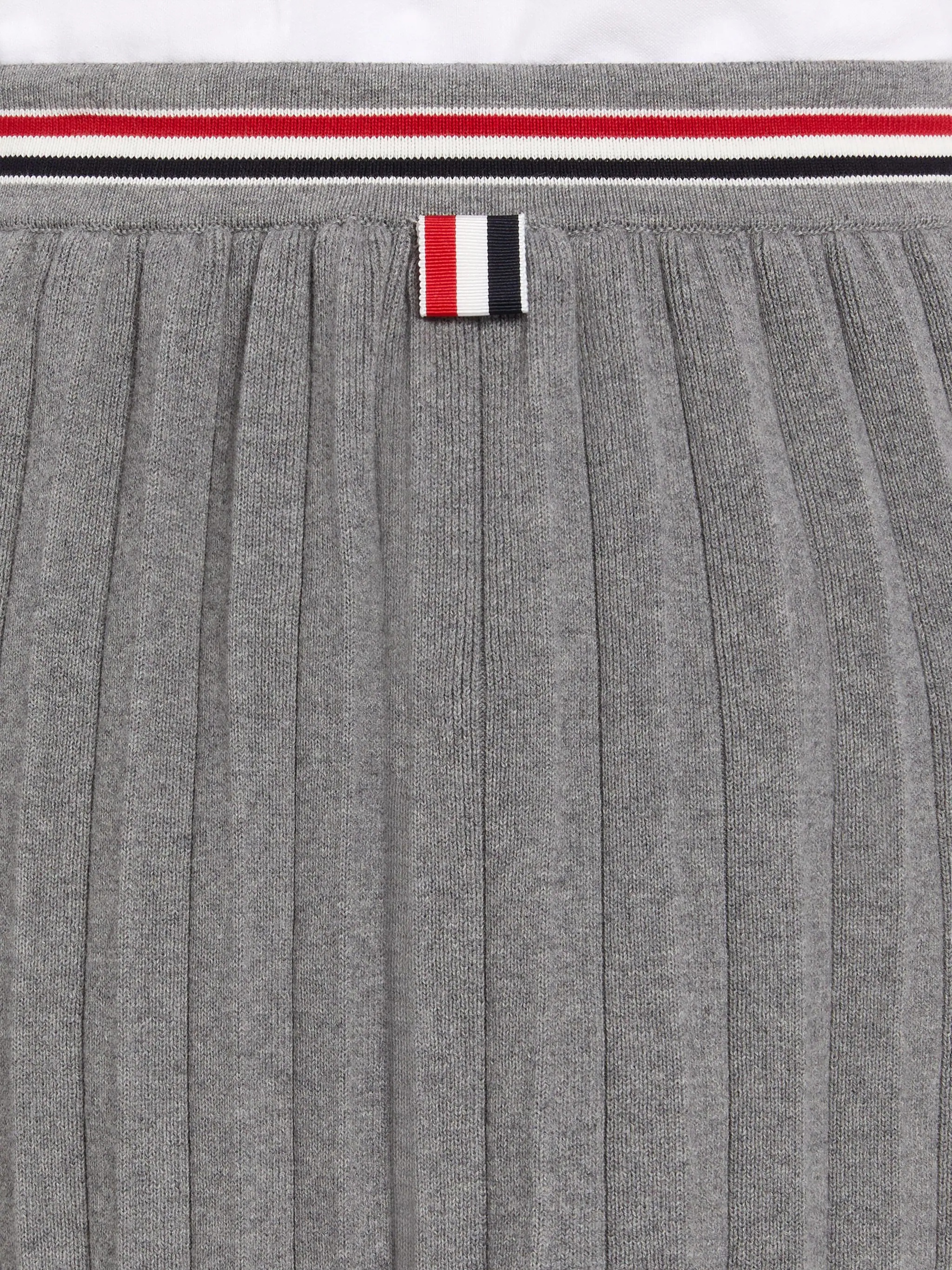 Light Grey Cable Texture Overtwisted Cotton Stripe Framing Accordion Pleat Knee Length Skirt - 6