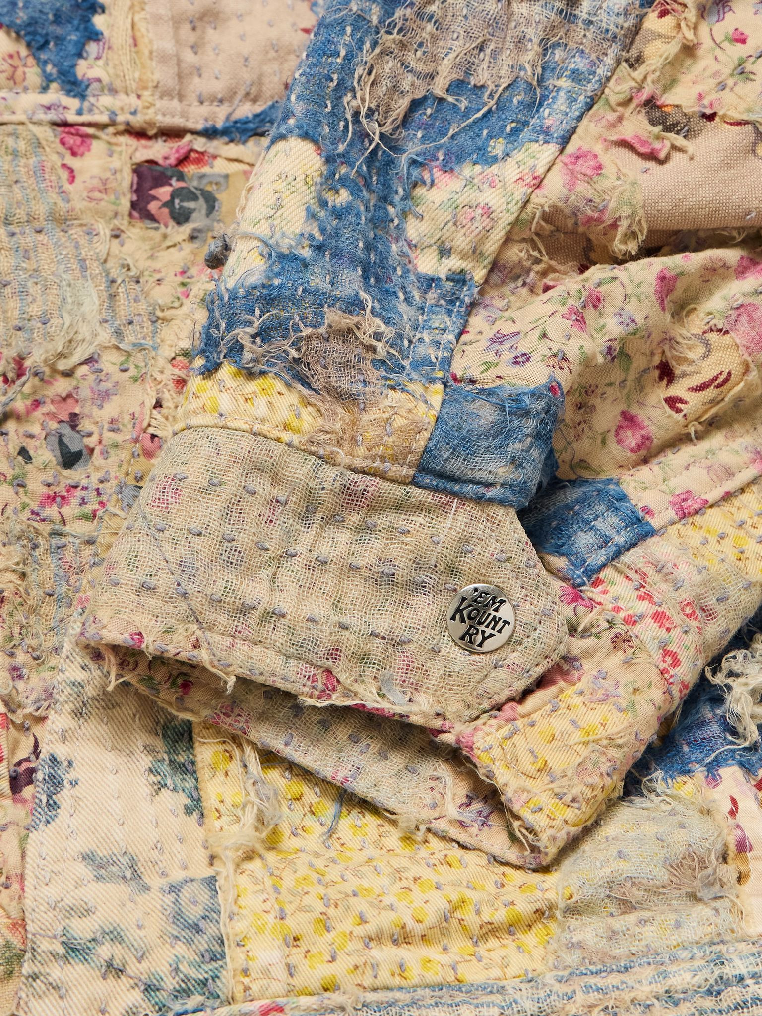 Boro Distressed Patchwork Cotton and Linen-Blend Zip-Up Jacket Beige - 5