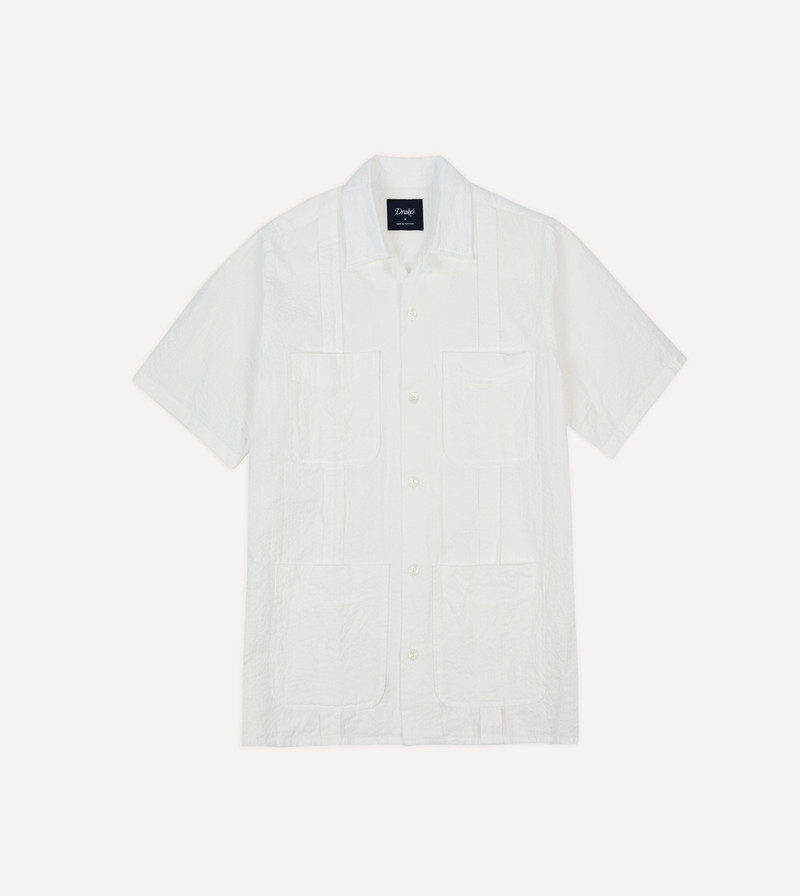 White Cotton-Linen Short Sleeve Cuban Shirt 1