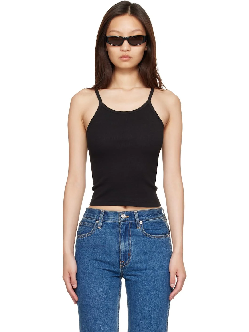 Black Fitted Rib Tank Top - 1