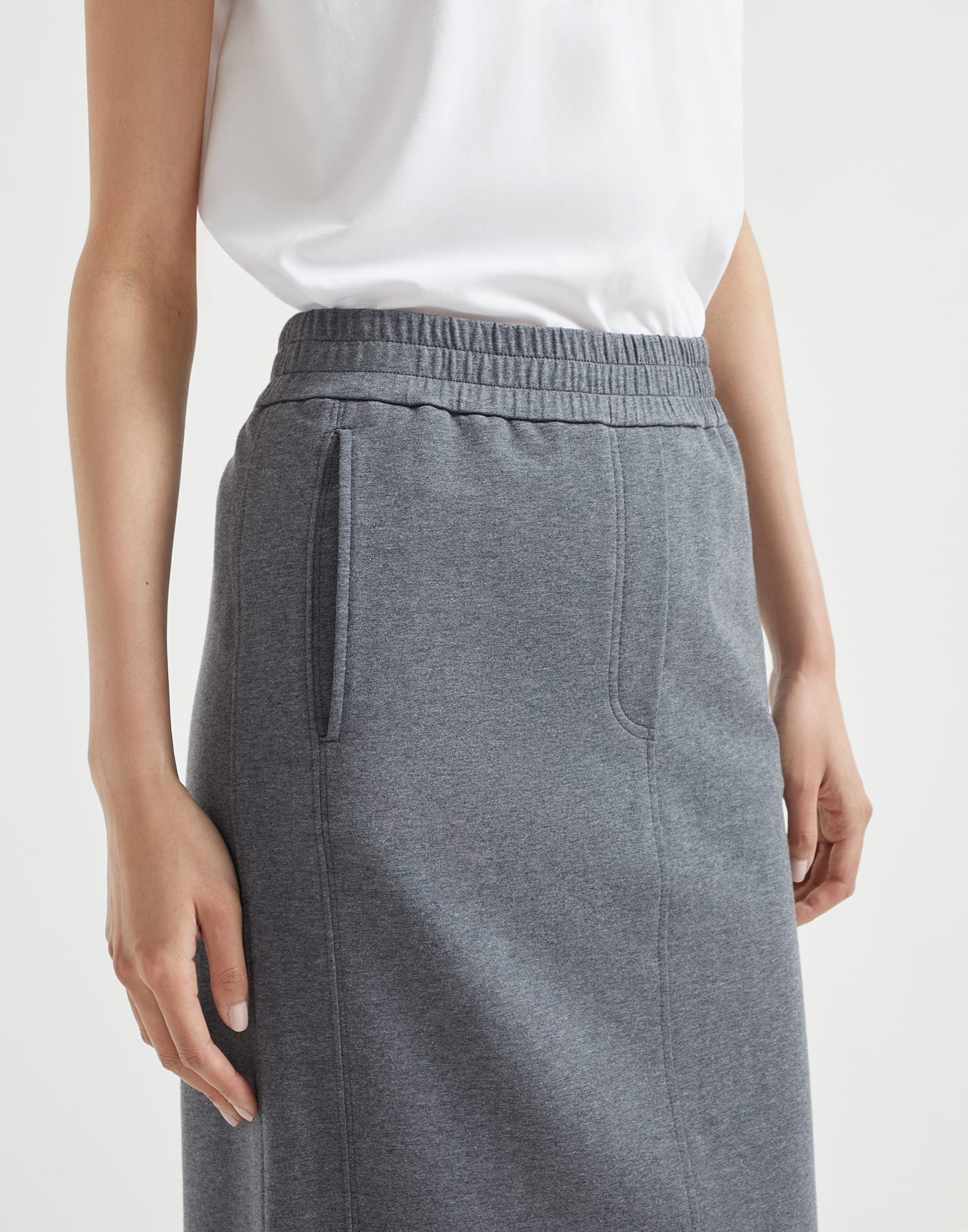 Stretch cotton lightweight French terry midi track skirt - 3