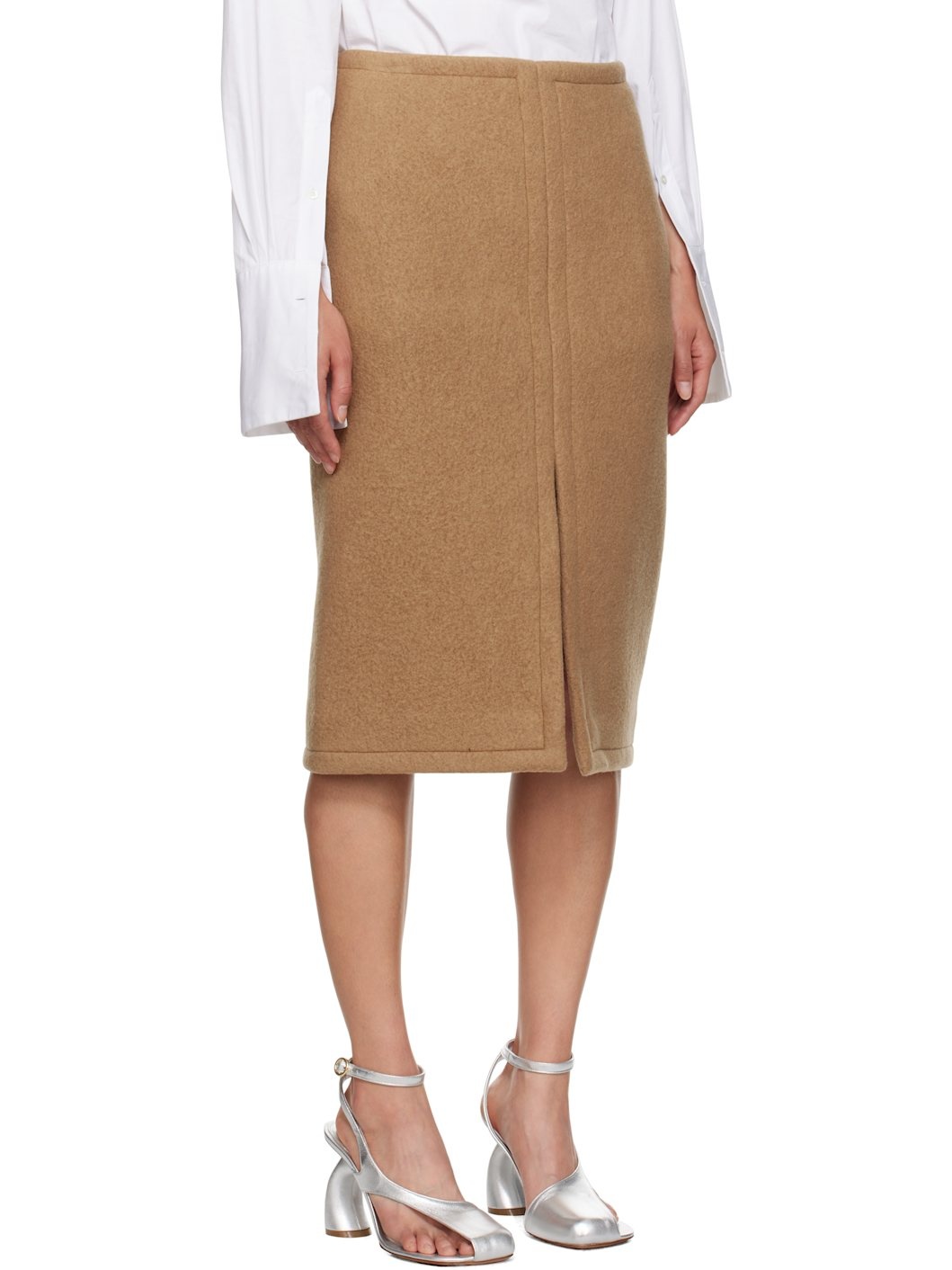 Tan Wool Midi Skirt - 2