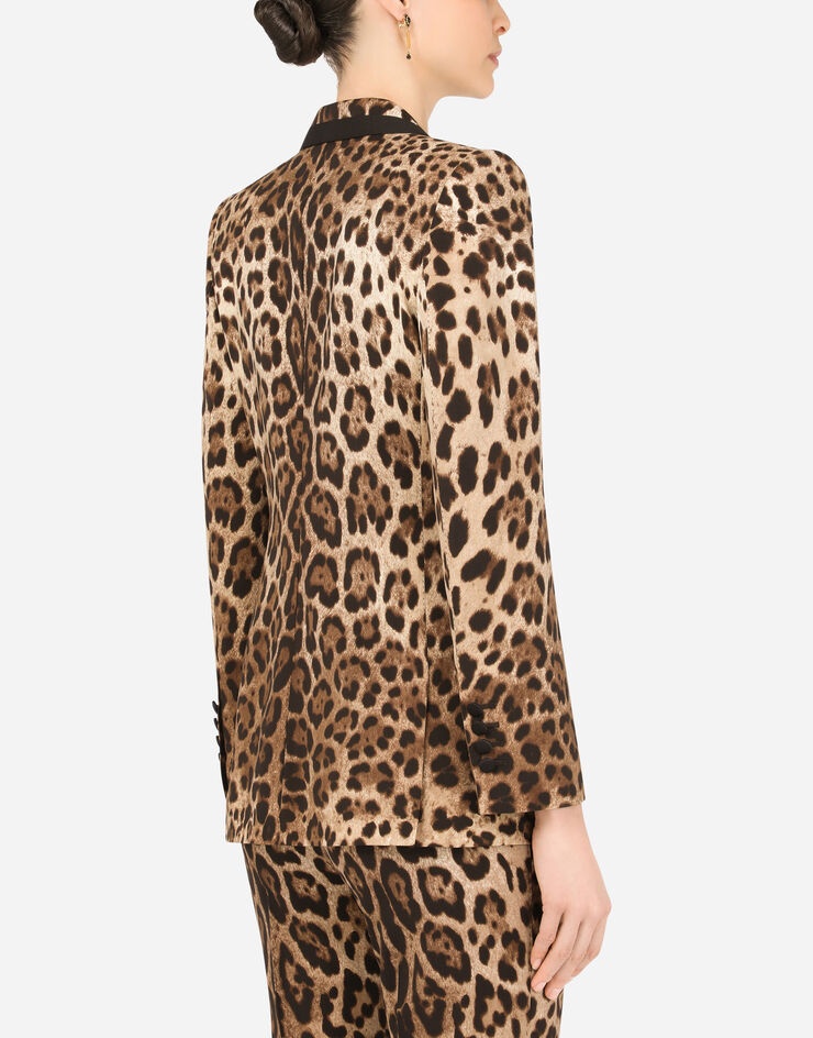 Single-breasted Turlington jacket in leopard-print woolen fabric - 5