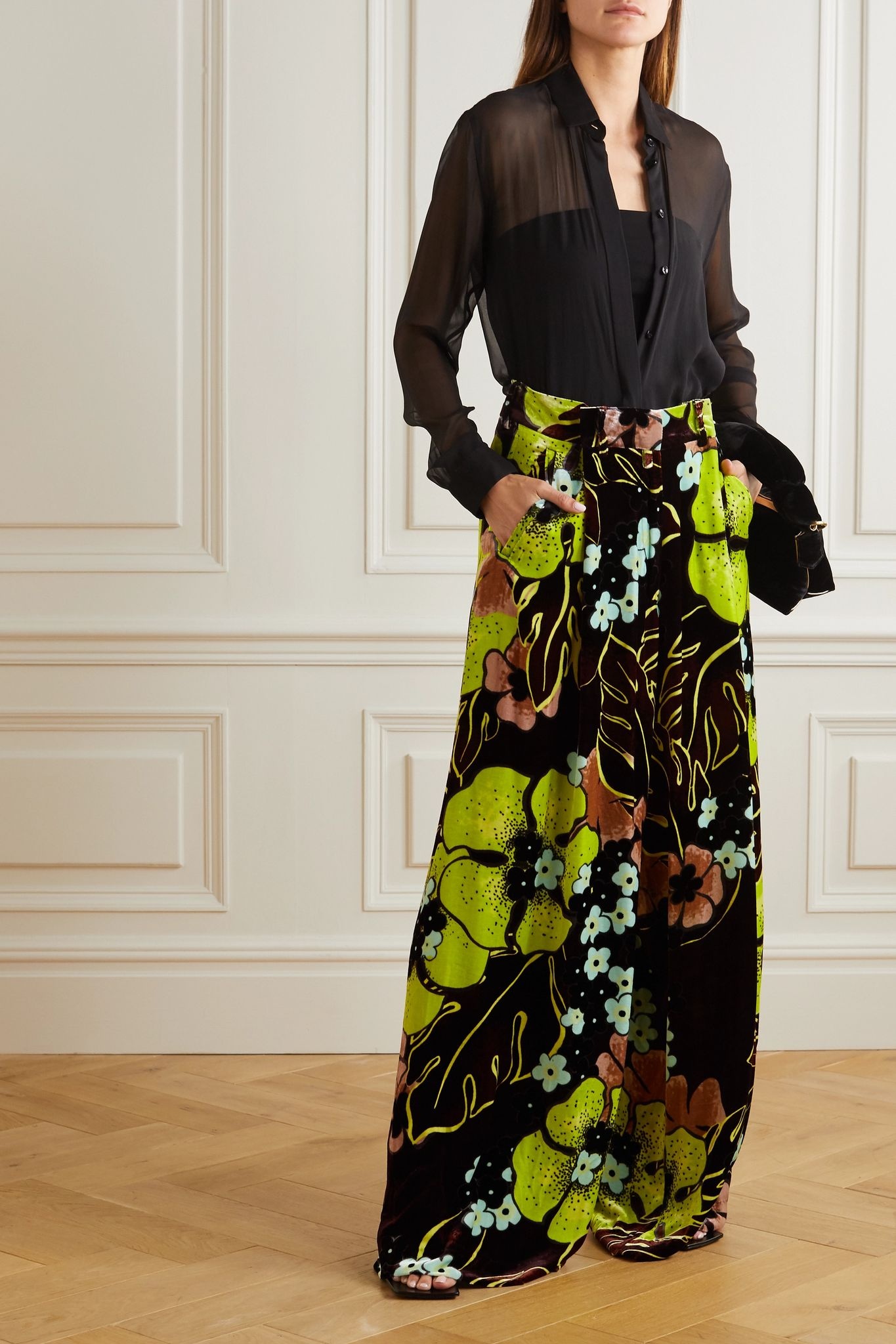 Podium printed velvet wide-leg pants - 2