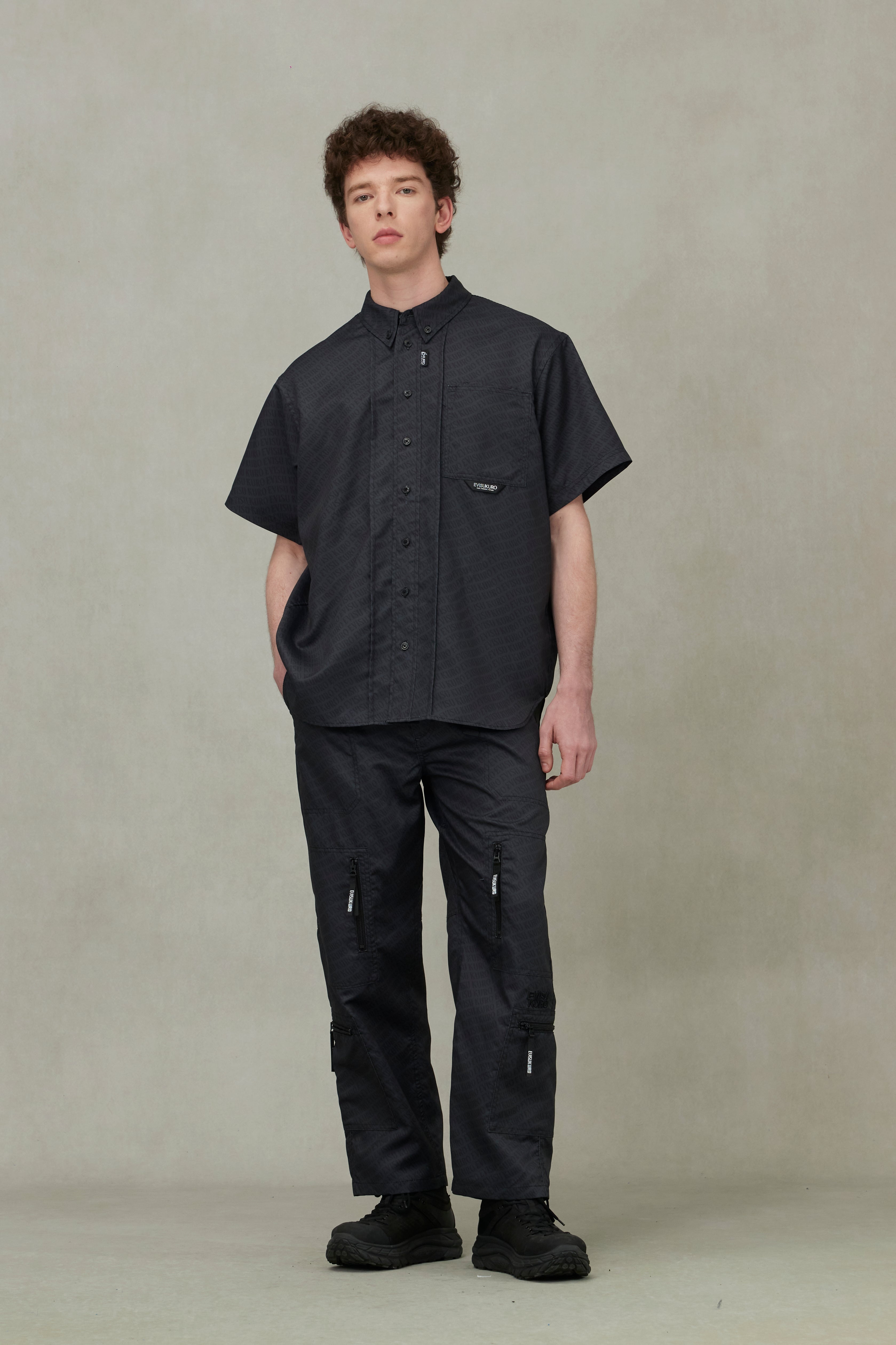 Allover Logo Print Loose Fit Short Sleeves Shirt - 3