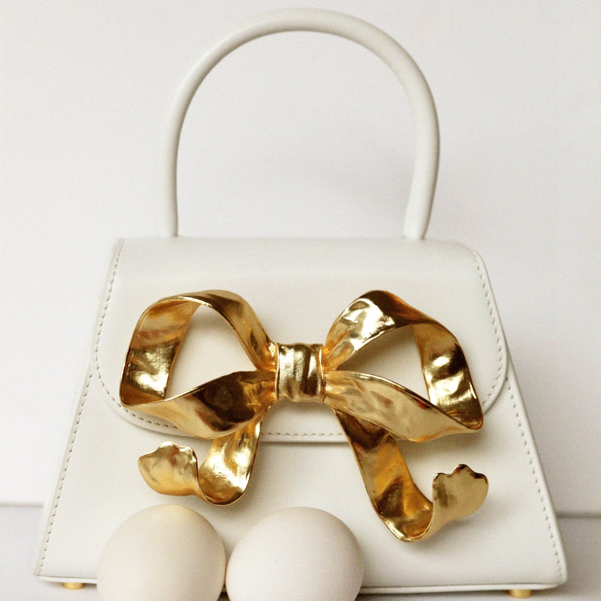 The Bow Mini in White with Gold Hardware - 6