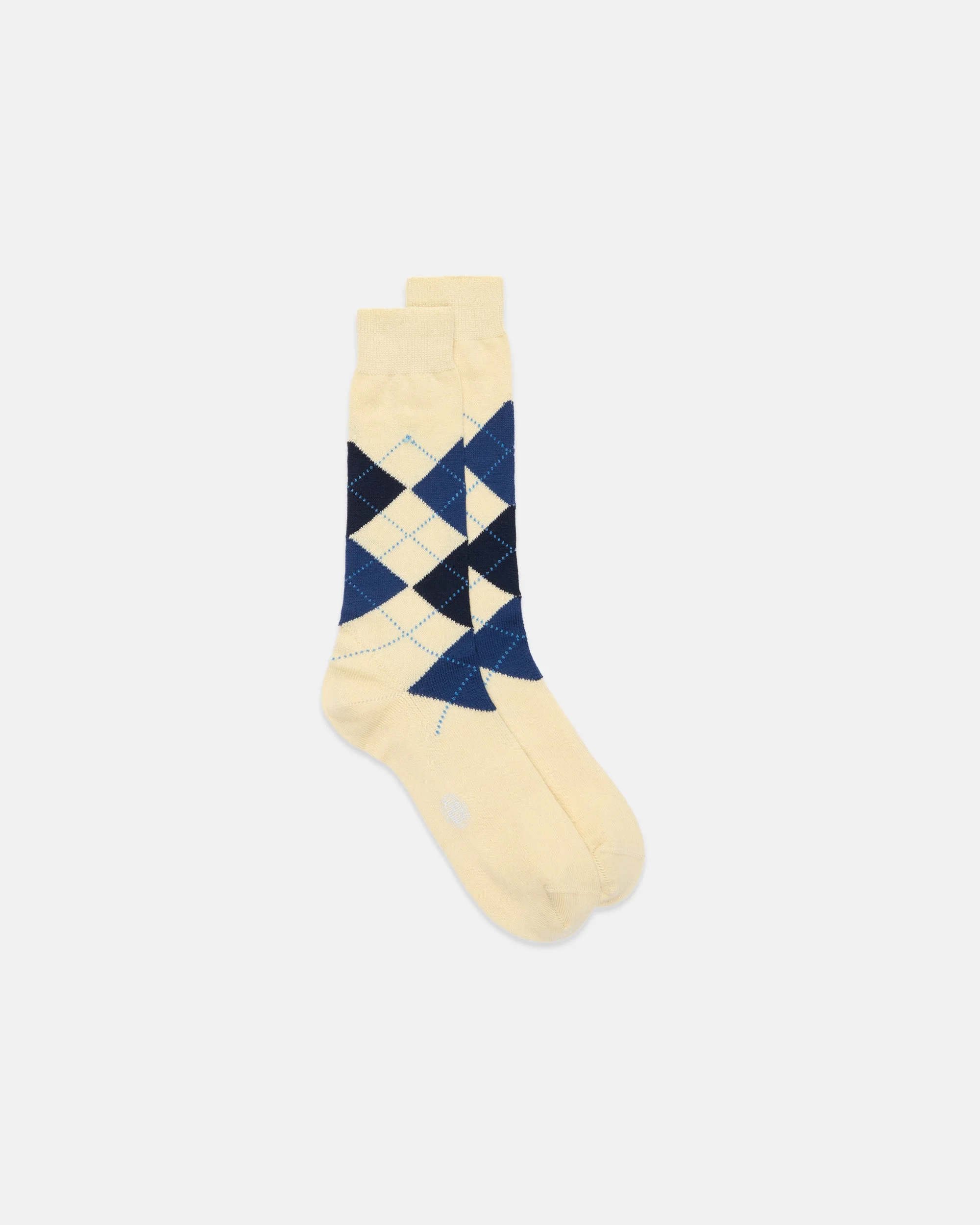 MADE-IN-ITALY YELLOW & NAVY ARGYLE MID-CALF WOOL SOCKS - 1