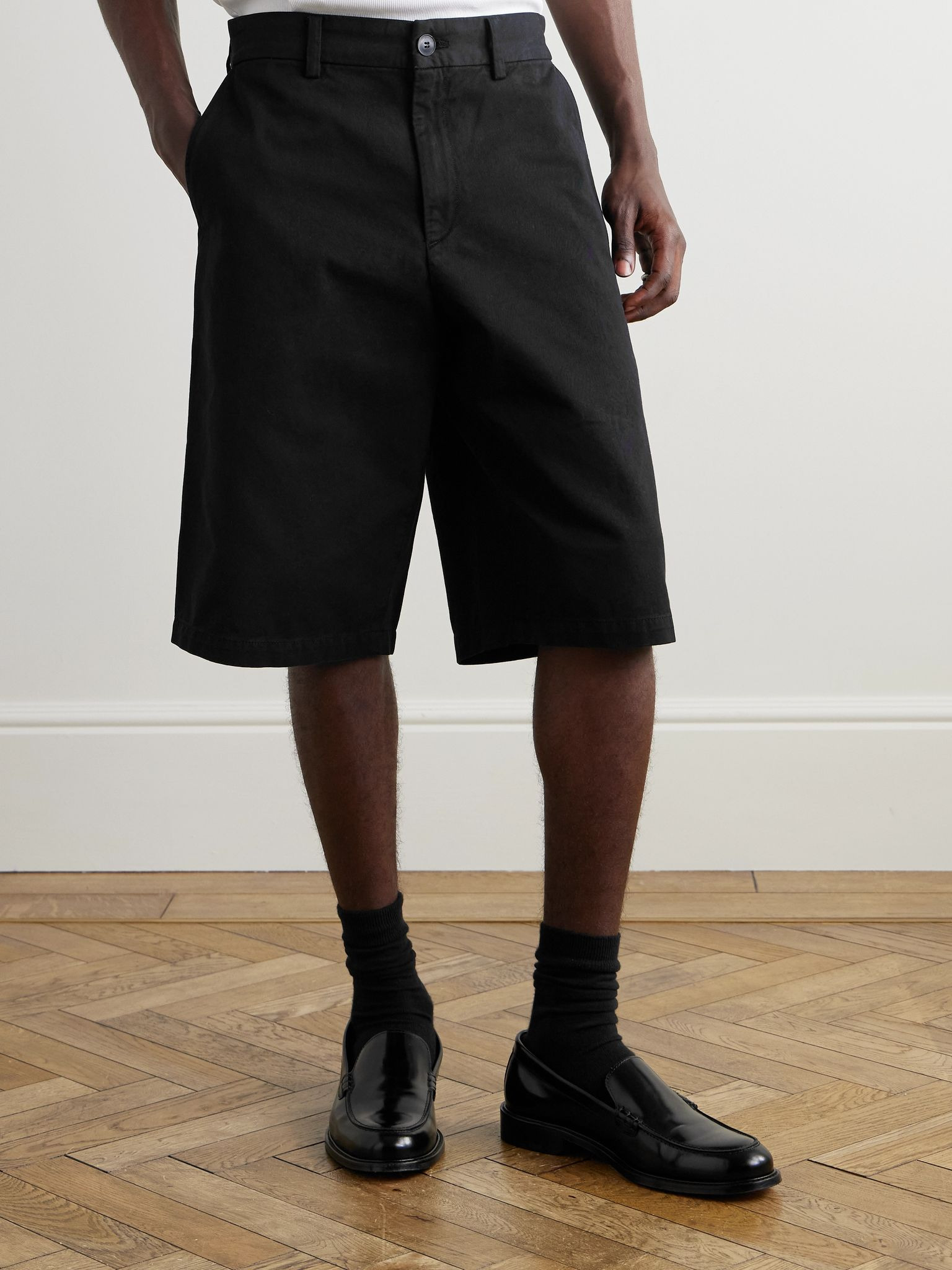 Cosmo Straight-Leg Garment-Dyed Cotton-Twill Shorts Black - 3
