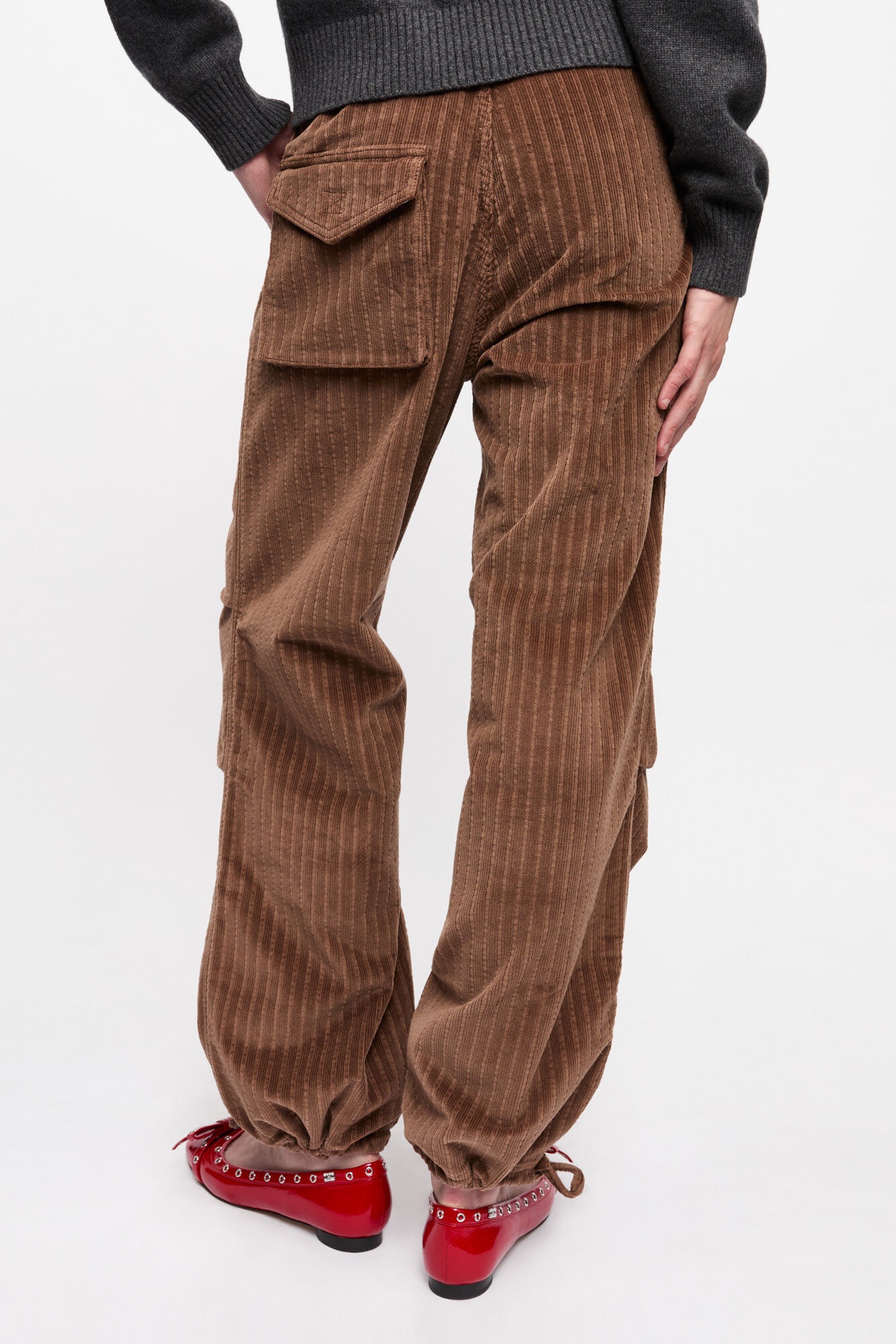 BROWN CORDUROY DRAWSTRING PANTS - 4