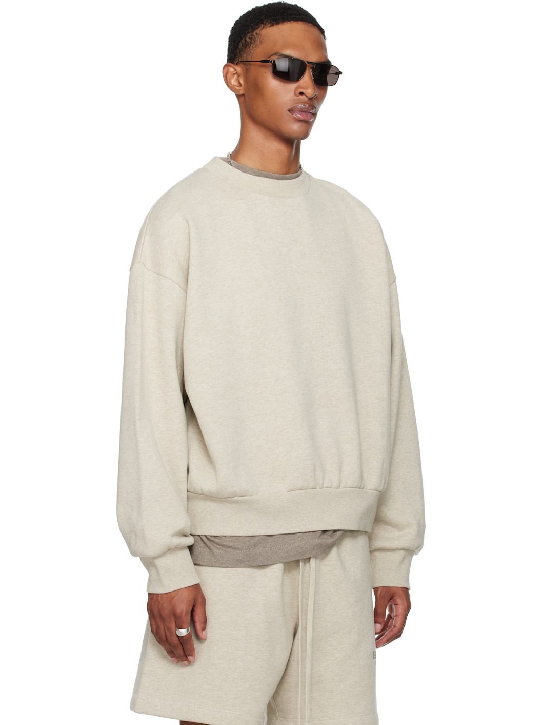 Beige Classic Fit Fleece Crewneck Sweatshirt - 2