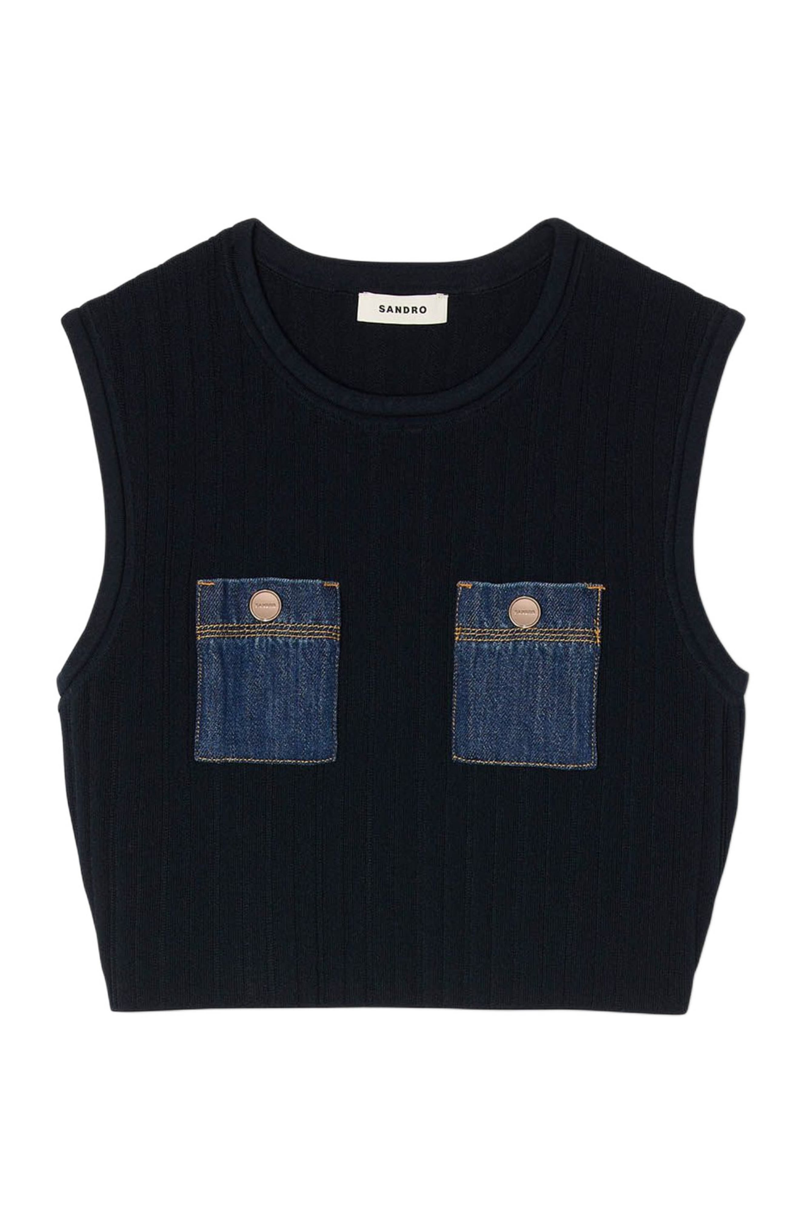 SANDRO Knit and denim top in Navy Blue at Nordstrom - 6