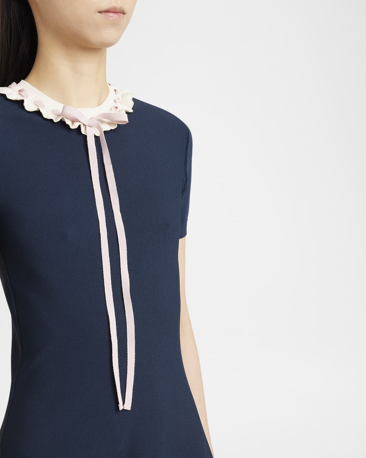 Ribbon Ruffle-Trim Knit Mini Dress - 5